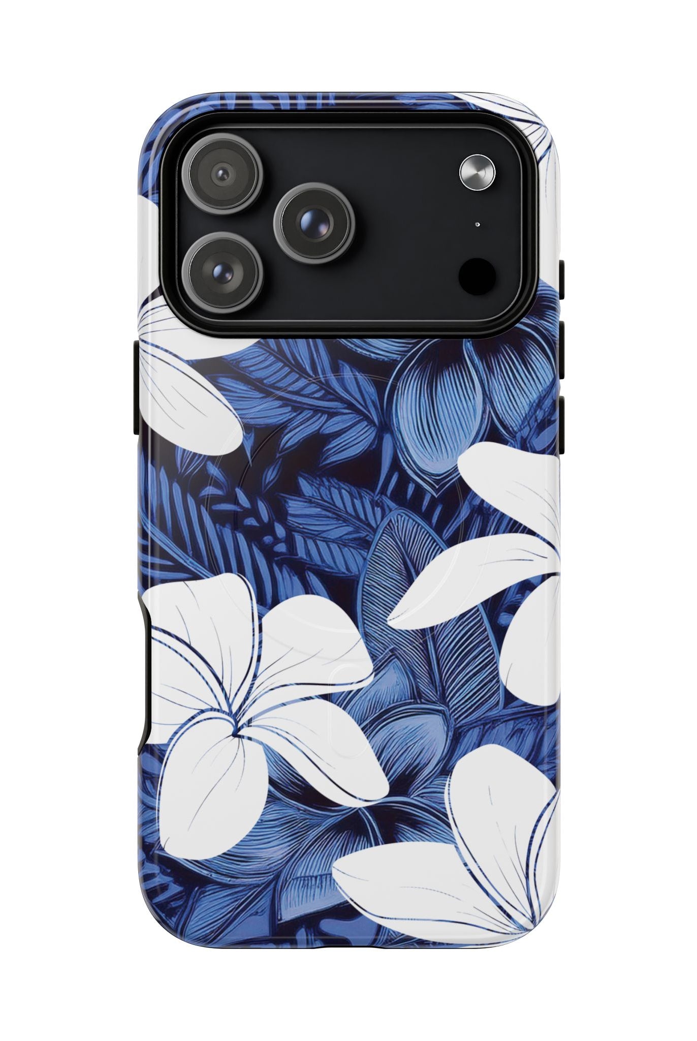 Woman holding Eternal Blue Plumeria MagSafe iPhone Case - Hawaiian Blue Plumeria Ocean Floral Design - The Local Banyan