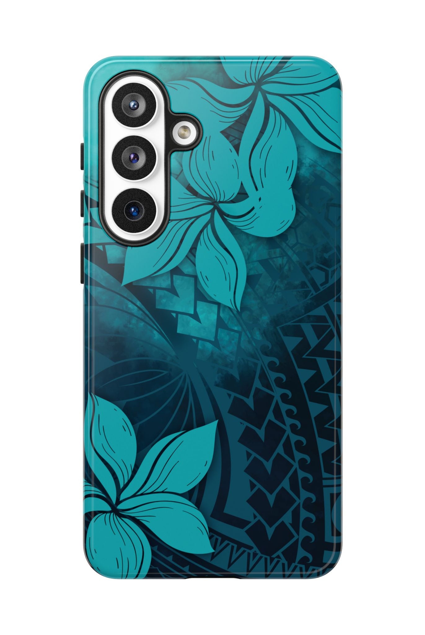 Moana Bloom Tough Samsung Galaxy Case Detail View - Hawaiian Teal Plumeria Ocean Tribal Design Close Up - The Local Banyan