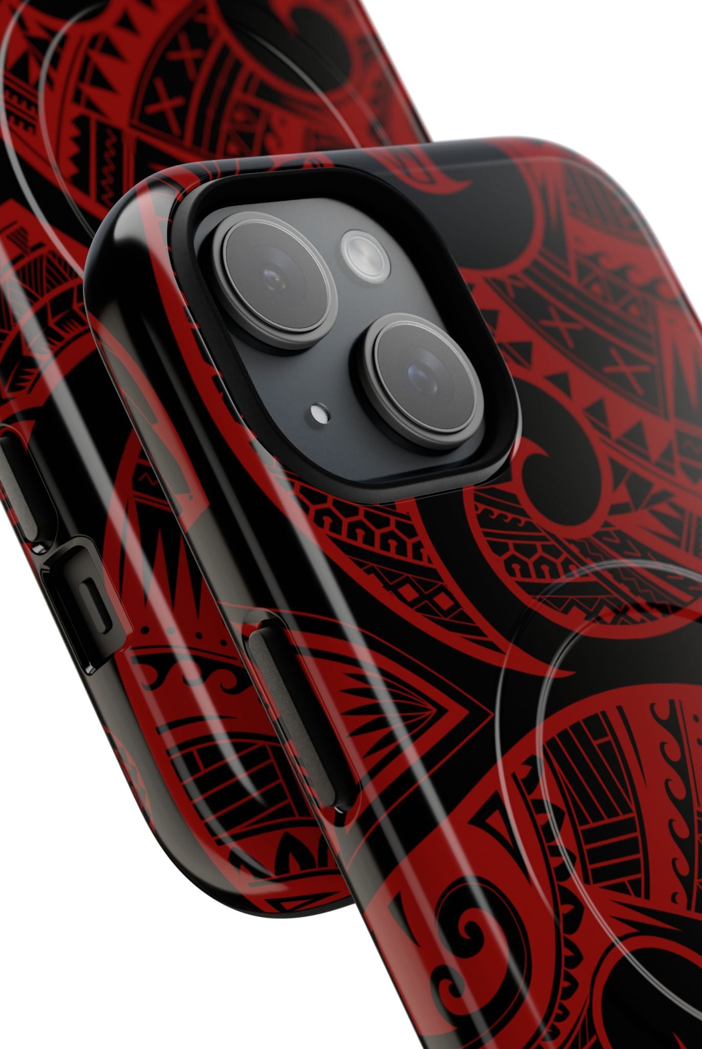 Island Tribal MagSafe iPhone Case Detail View - Hawaiian Crimson Red Polynesian Tribal Design Close Up - The Local Banyan