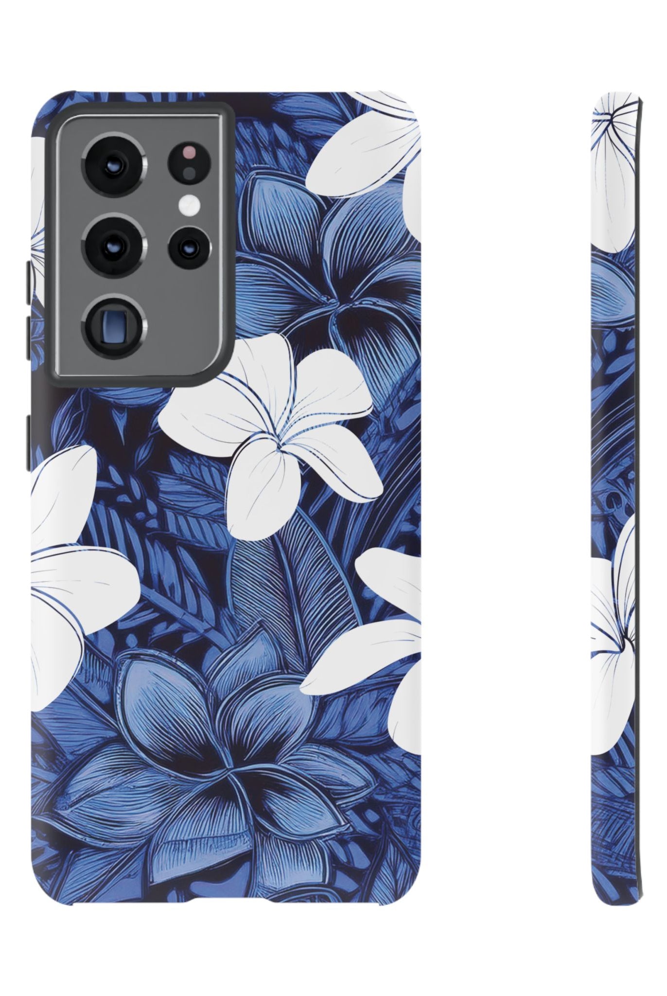 Eternal Blue Plumeria Tough Samsung Galaxy Case Samsung Galaxy S21 Ultra Matte - Hawaiian Blue Plumeria Ocean Floral Design - The Local Banyan