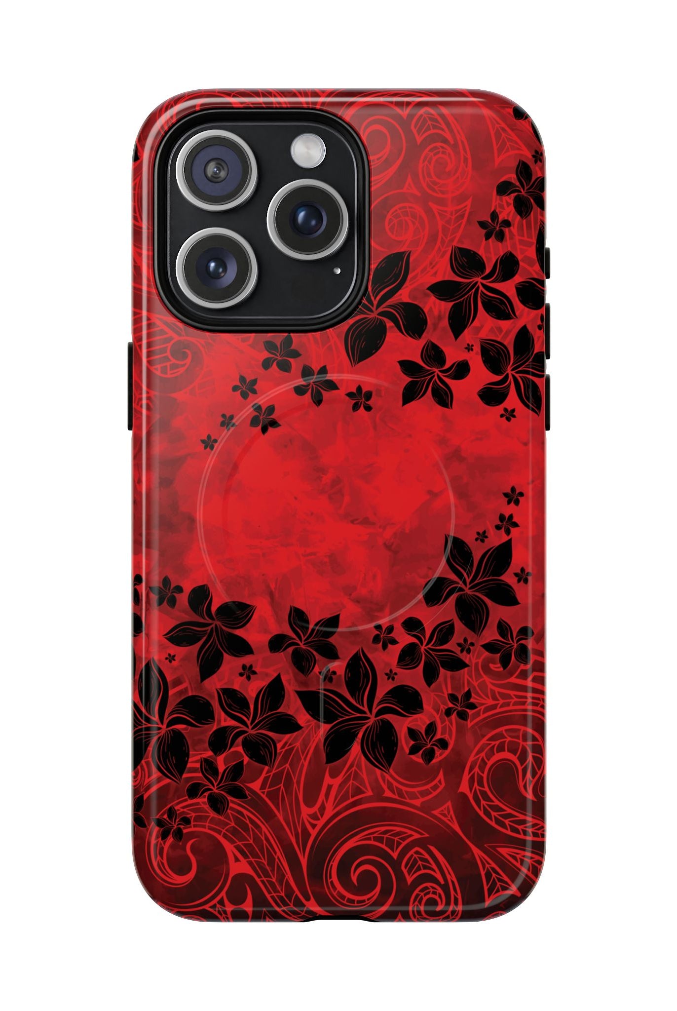 Keahi Pua MagSafe iPhone Case iPhone 15 Pro Max Glossy - Hawaiian Fire Flower Red Tribal Floral Design - The Local Banyan