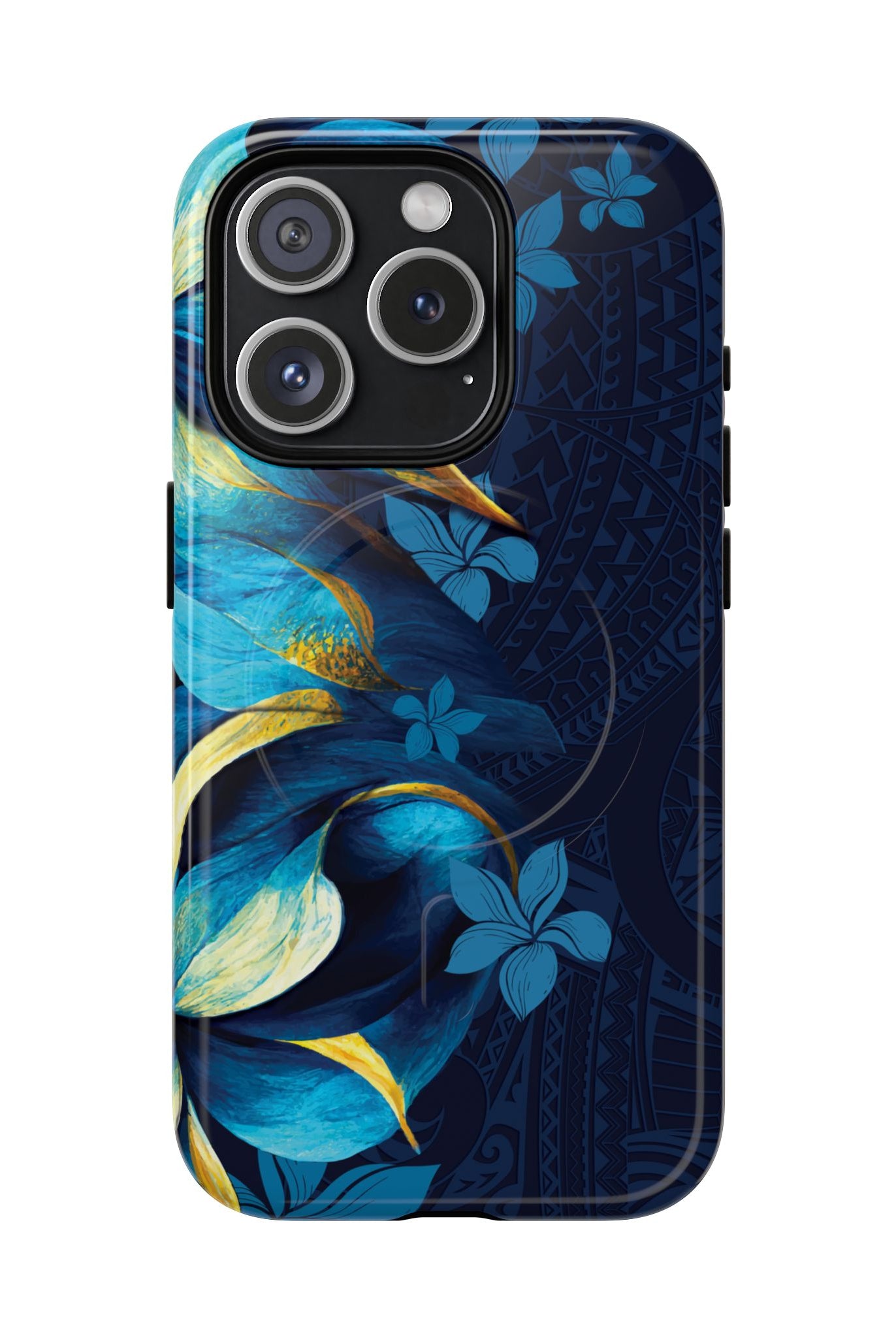 Po Mahina MagSafe iPhone Case iPhone 15 Pro Glossy - Hawaiian Moonlit Teal Gold Floral Design - The Local Banyan