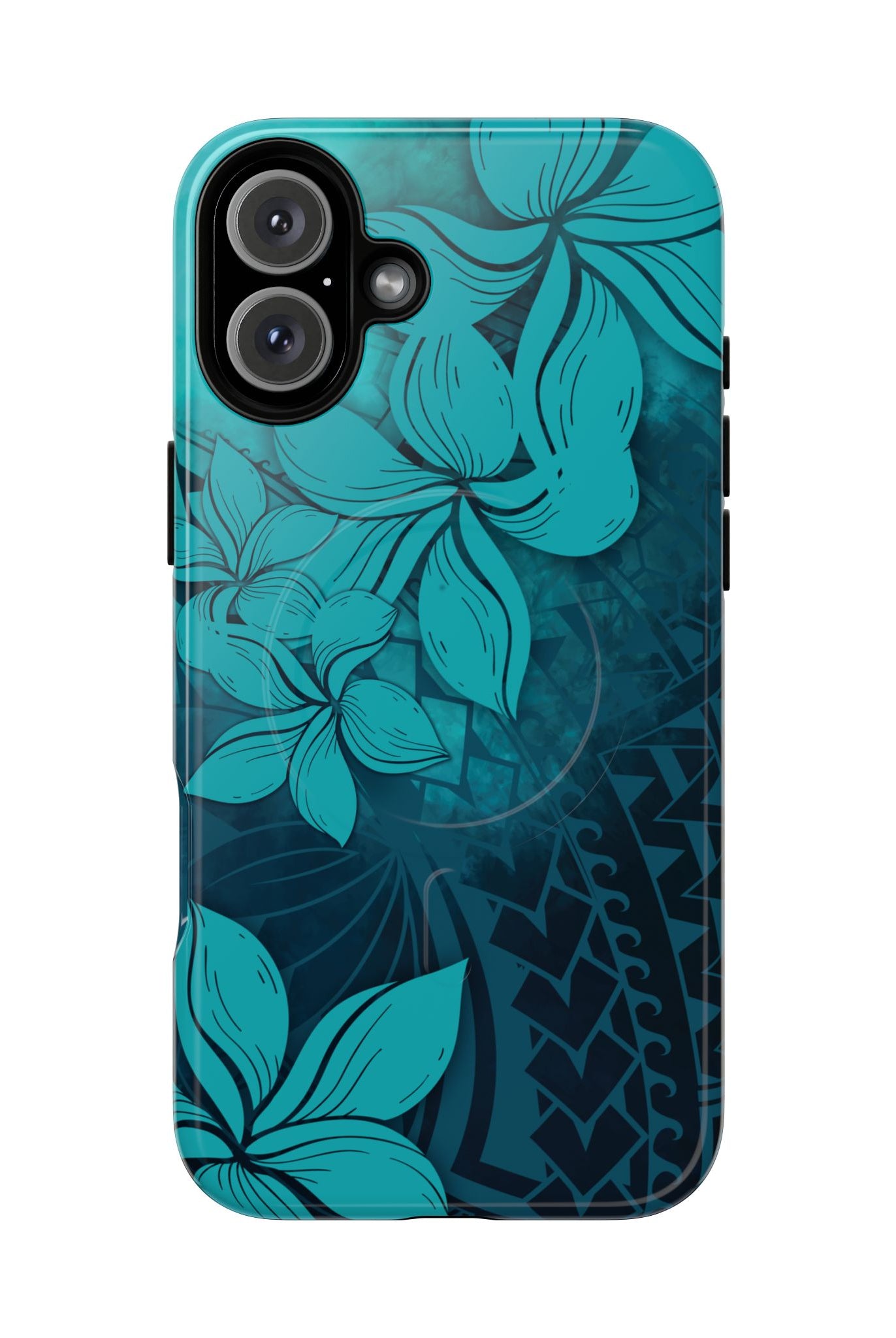 Moana Bloom MagSafe iPhone Case iPhone 16 Plus Glossy - Hawaiian Teal Plumeria Ocean Tribal Design - The Local Banyan