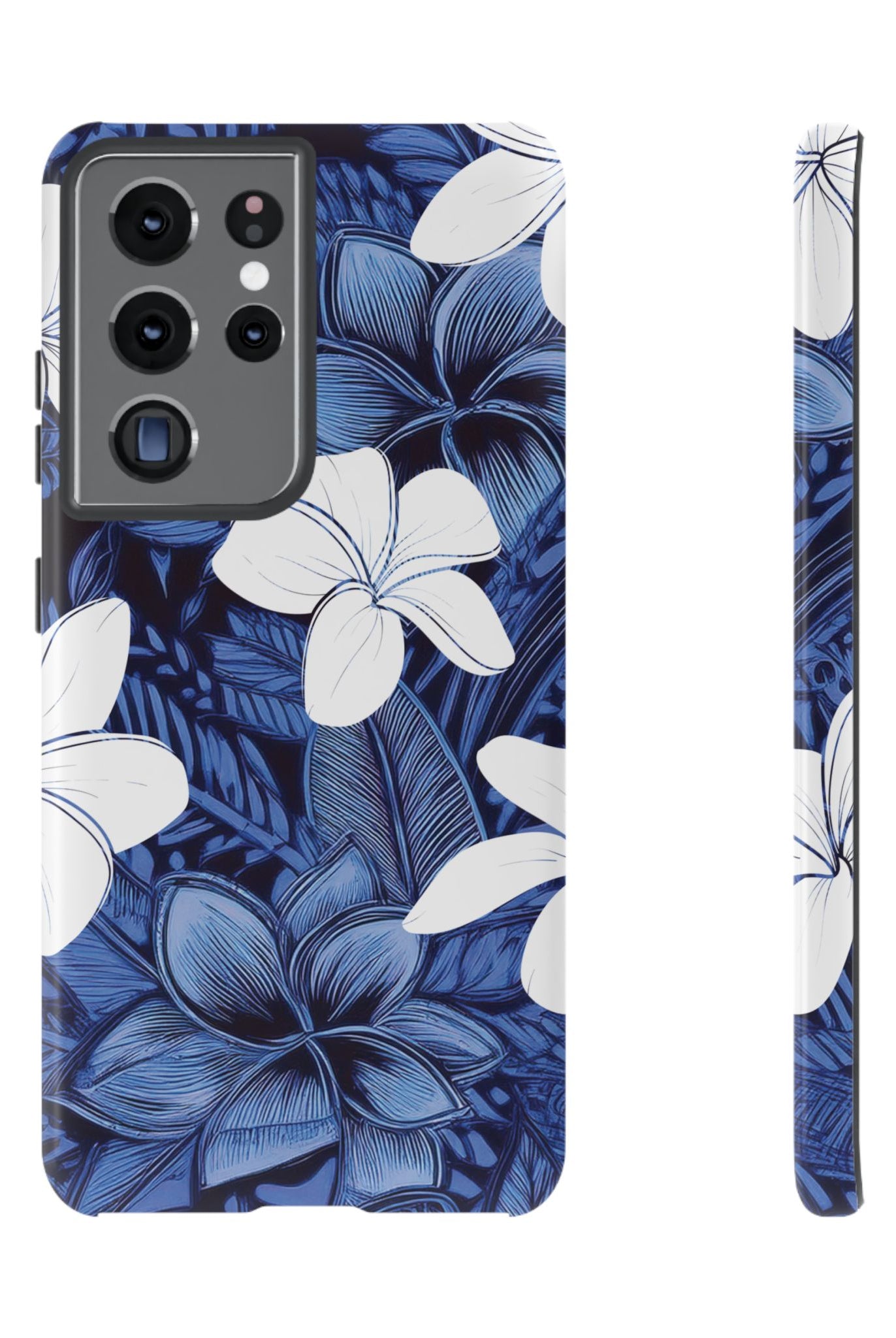 Eternal Blue Plumeria Tough Samsung Galaxy Case Samsung Galaxy S21 Ultra Glossy - Hawaiian Blue Plumeria Ocean Floral Design - The Local Banyan