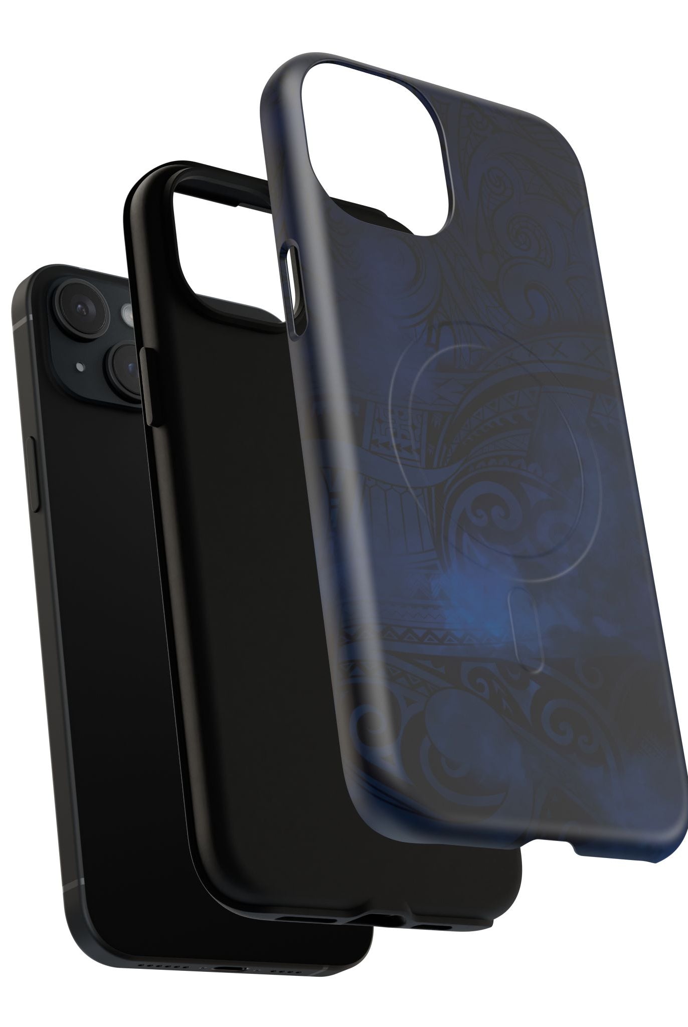 Midnight Essence MagSafe iPhone Case Detail View - Hawaiian Midnight Navy Polynesian Tribal Design Close Up - The Local Banyan