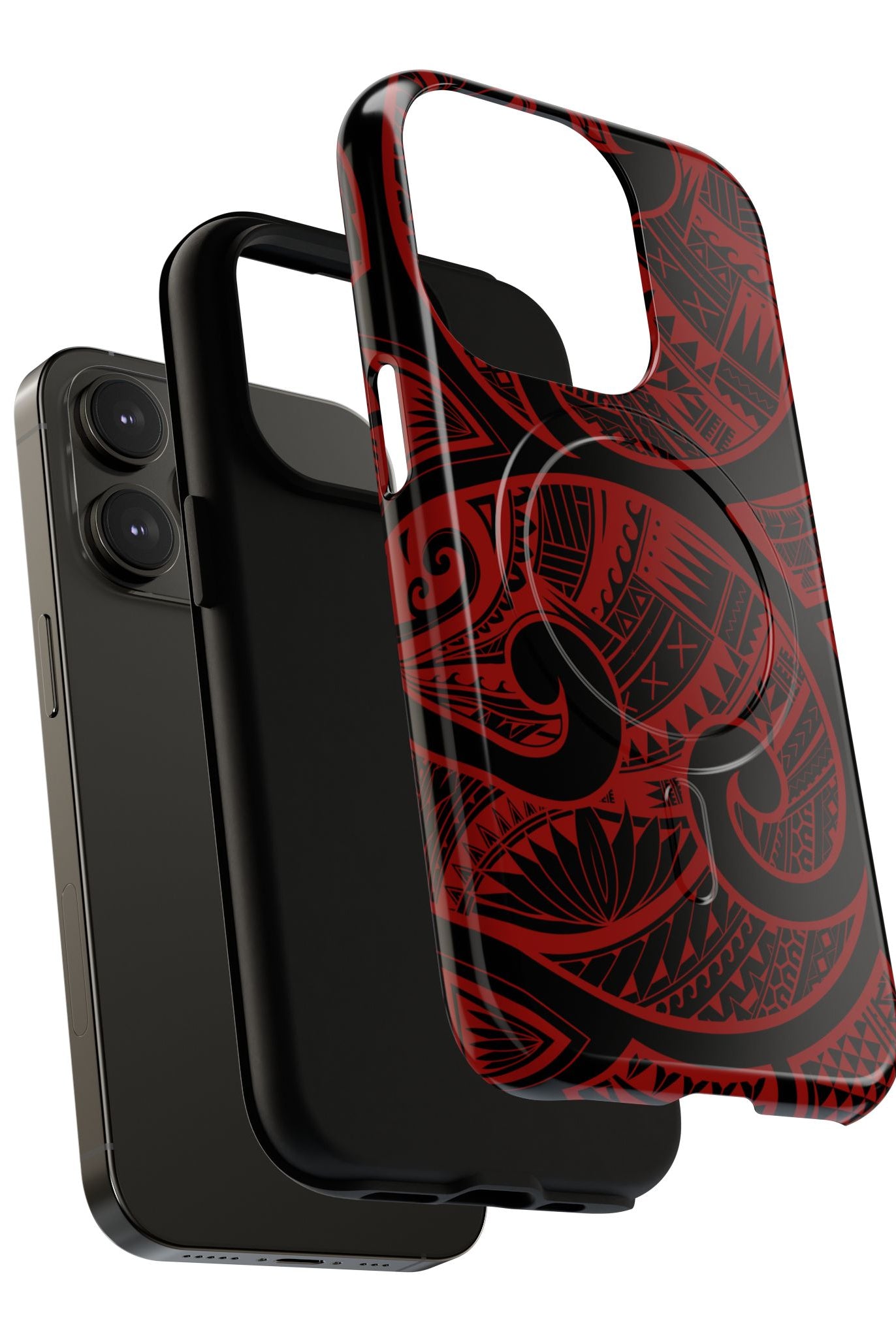 Island Tribal MagSafe iPhone Case Detail View - Hawaiian Crimson Red Polynesian Tribal Design Close Up - The Local Banyan