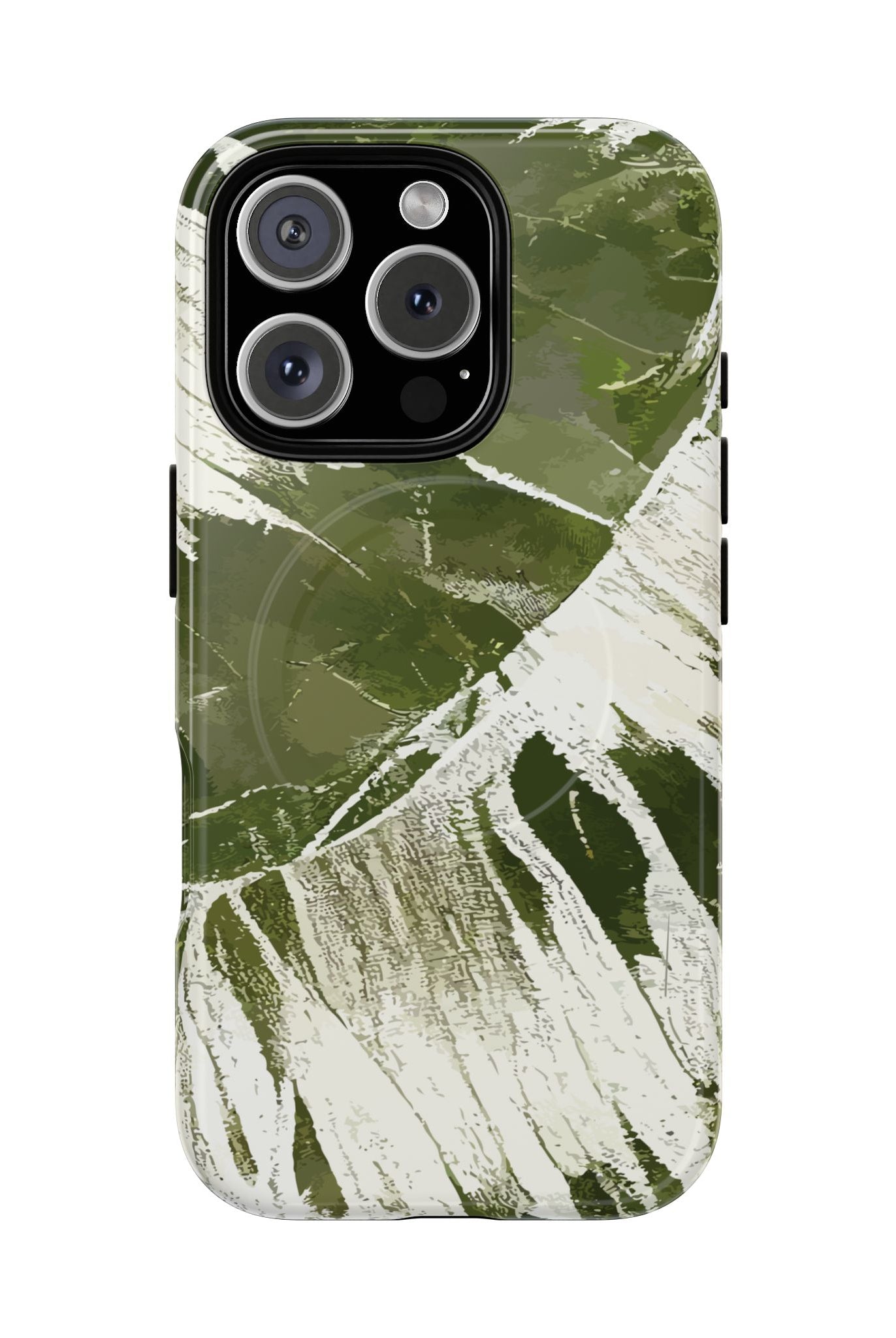Island Breeze MagSafe iPhone Case iPhone 16 Pro Glossy - Hawaiian Palm Leaf Olive Green Botanical Design - The Local Banyan