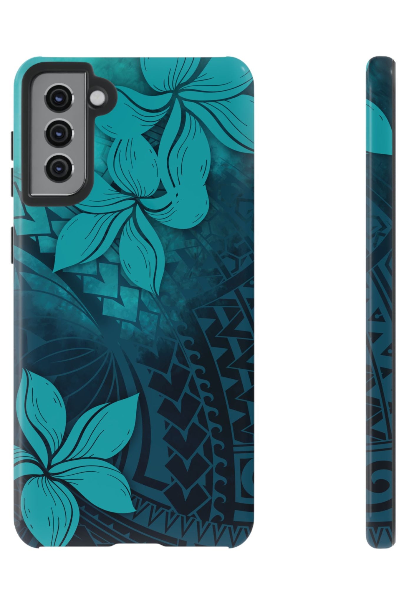 Moana Bloom Tough Samsung Galaxy Case Samsung Galaxy S21 Plus Glossy - Hawaiian Teal Plumeria Ocean Tribal Design - The Local Banyan