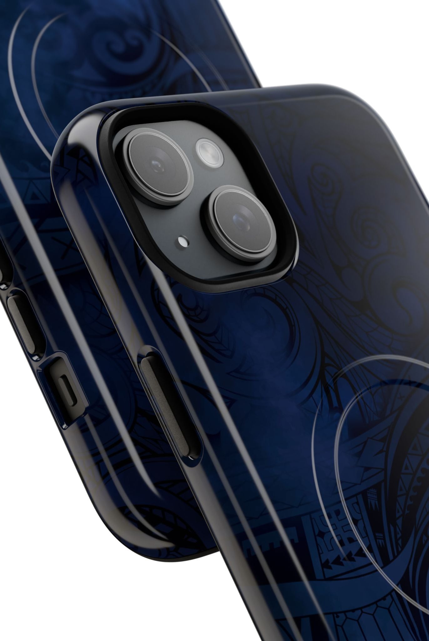 Midnight Essence MagSafe iPhone Case Detail View - Hawaiian Midnight Navy Polynesian Tribal Design Close Up - The Local Banyan