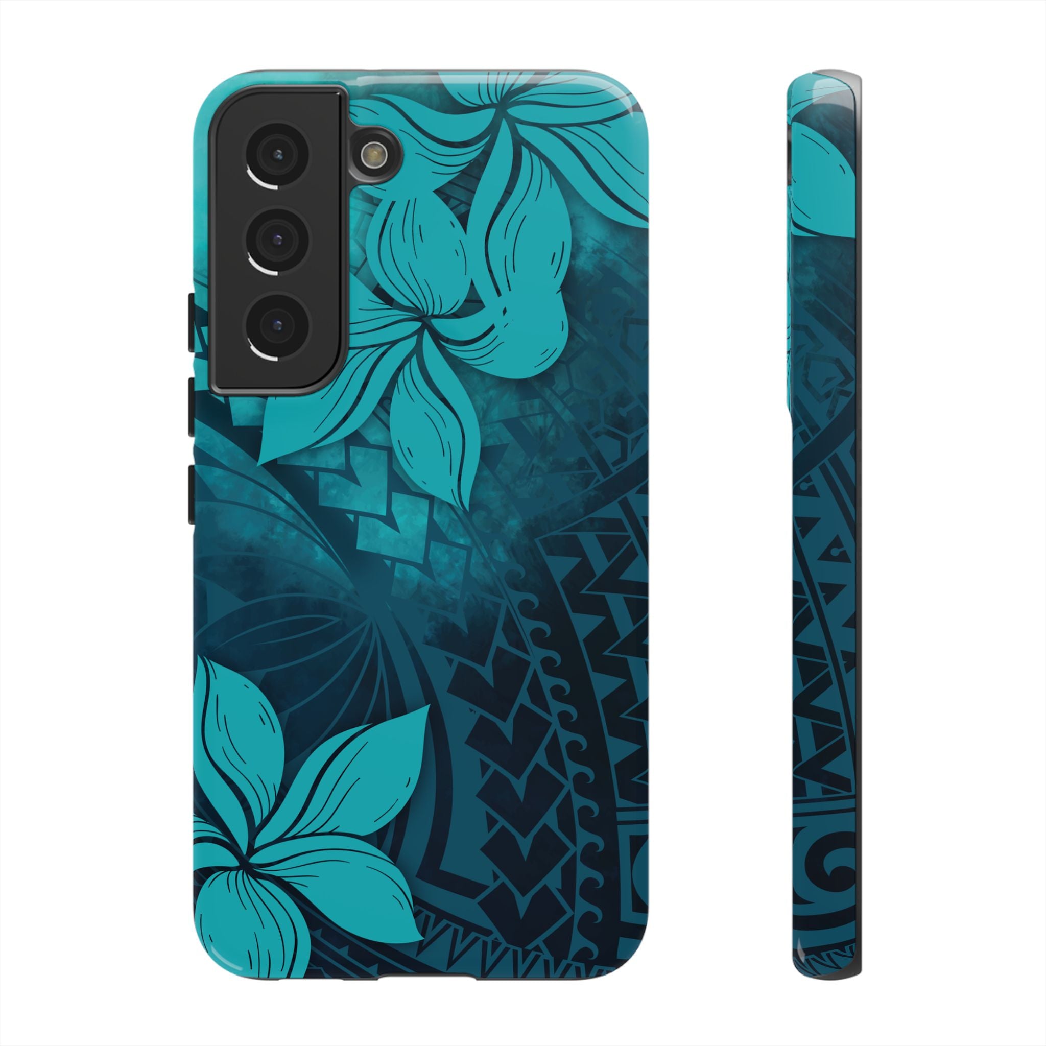 Moana Bloom Tough Samsung Galaxy Case Samsung Galaxy S22 Glossy - Hawaiian Teal Plumeria Ocean Tribal Design - The Local Banyan