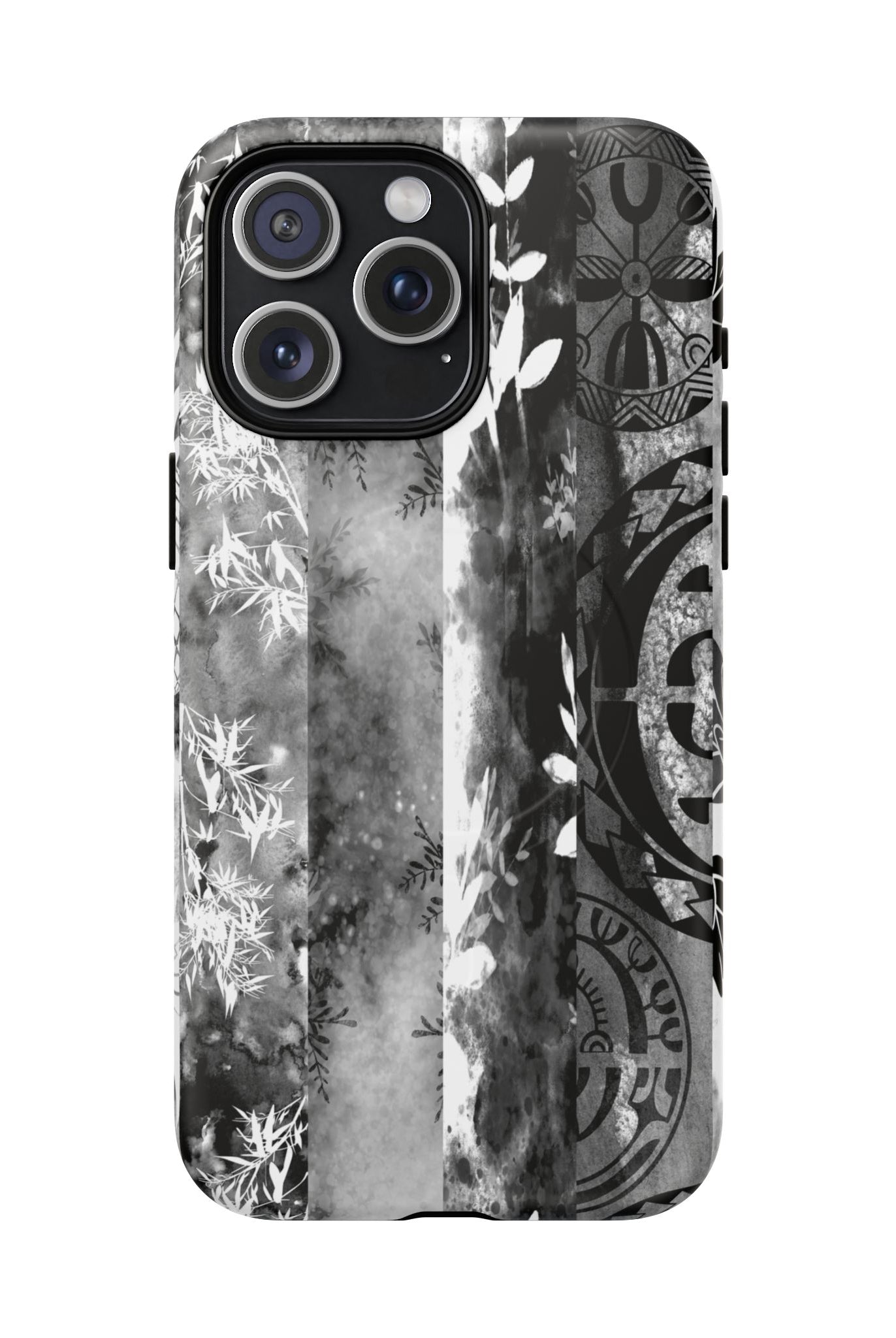 Monochrome Oasis MagSafe iPhone Case iPhone 15 Pro Max Matte - Hawaiian Black White Botanical Tribal Design - The Local Banyan