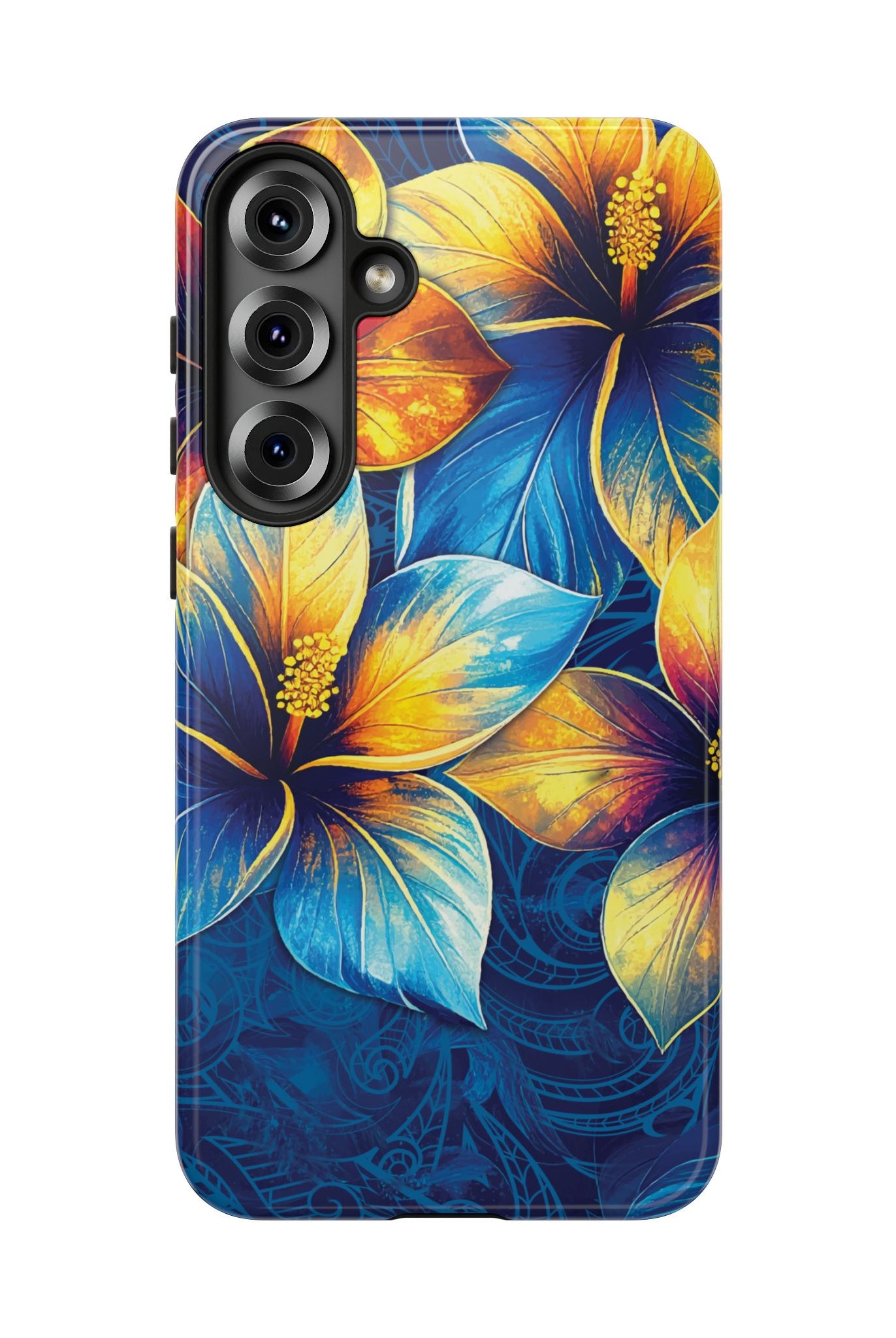 Pua La Tough Samsung Galaxy Case Detail View - Hawaiian Golden Hibiscus Sun Flower Sapphire Design Close Up - The Local Banyan
