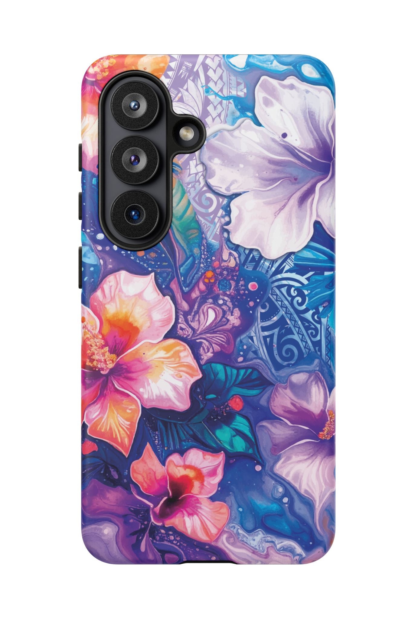 Woman holding Aloha Wai Tough Samsung Galaxy Case - Hawaiian Aloha Tropical Floral Design - The Local Banyan