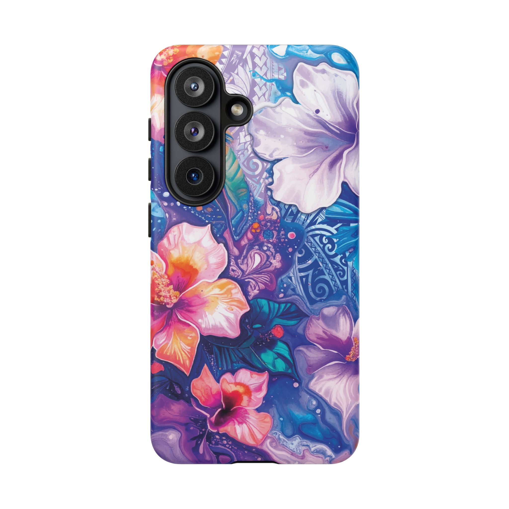 Woman holding Aloha Wai Tough Samsung Galaxy Case - Hawaiian Aloha Tropical Floral Design - The Local Banyan