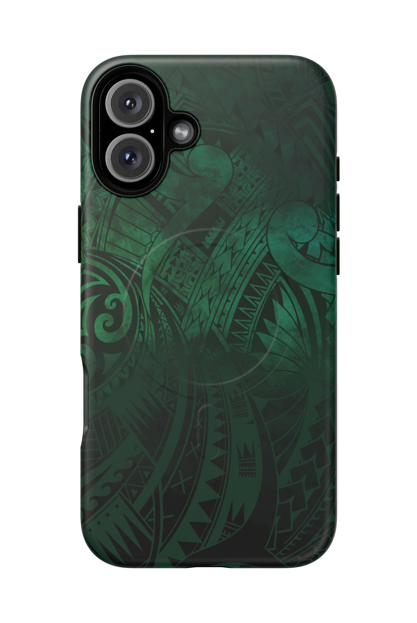 Nahele Spirit MagSafe iPhone Case Detail View - Hawaiian Forest Green Polynesian Tribal Design Close Up - The Local Banyan
