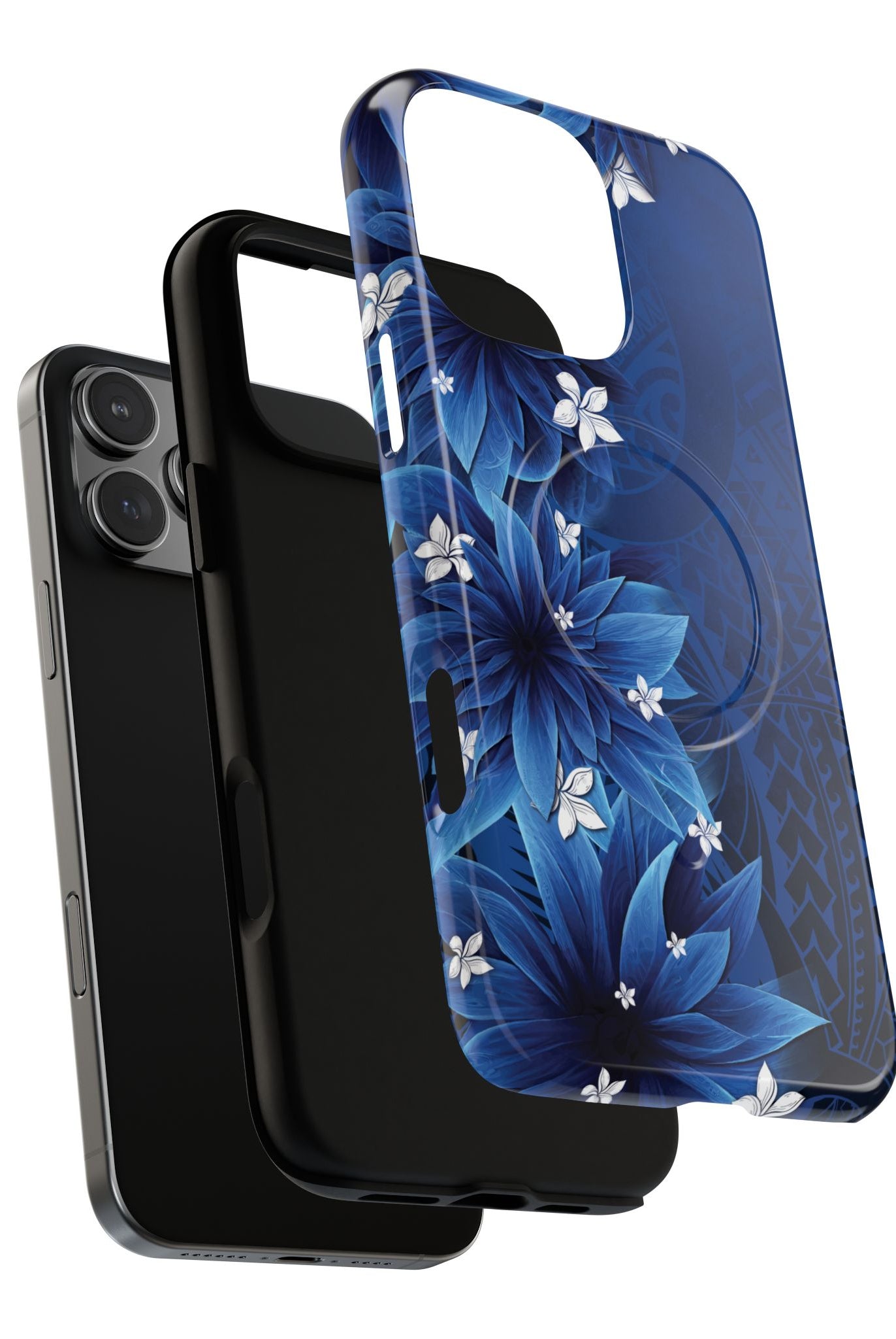Woman holding Hoku Pua MagSafe iPhone Case - Hawaiian Blue Star Flower Polynesian Design - The Local Banyan