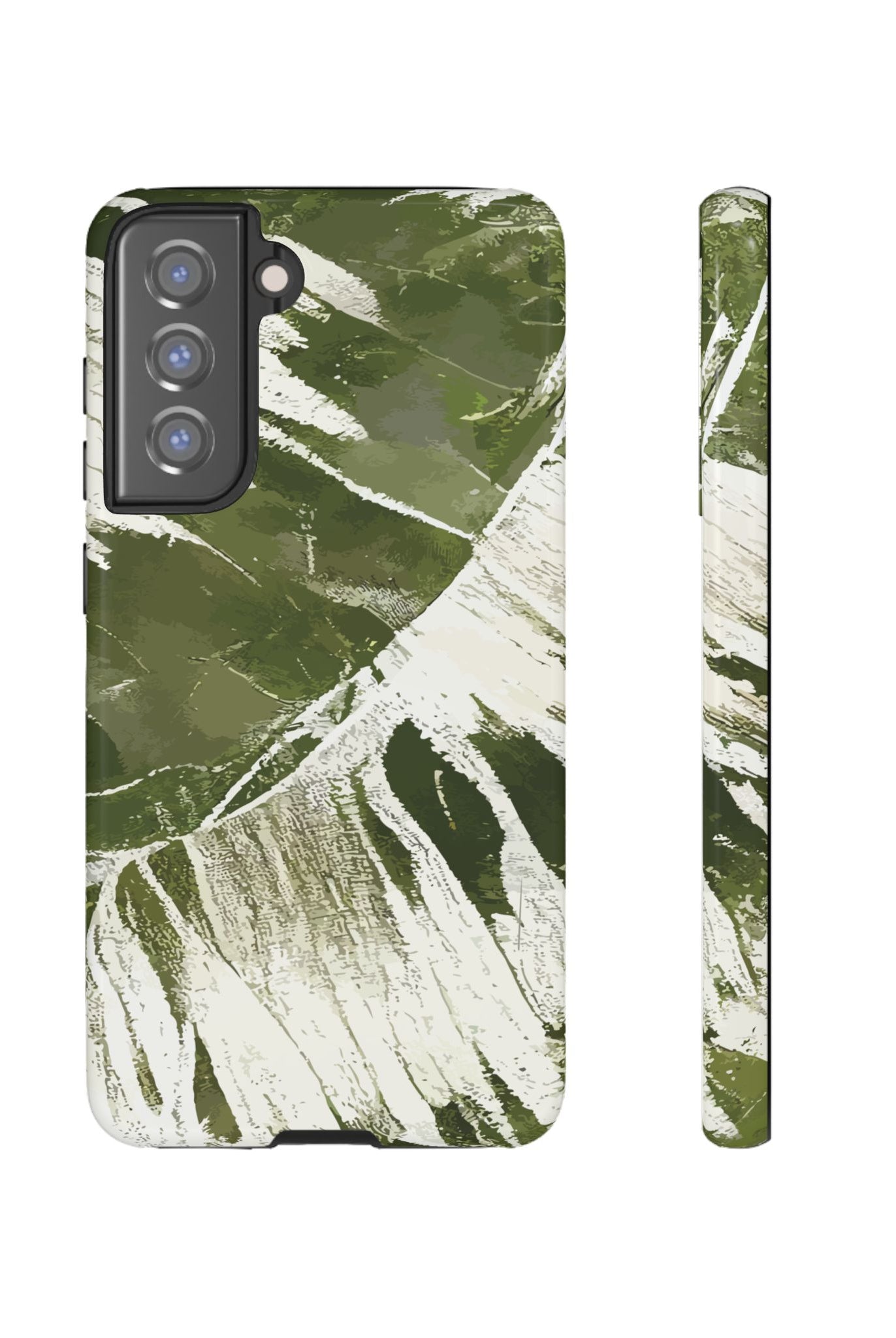 Island Breeze Tough Samsung Galaxy Case Samsung Galaxy S21 FE Glossy - Hawaiian Palm Leaf Olive Green Botanical Design - The Local Banyan