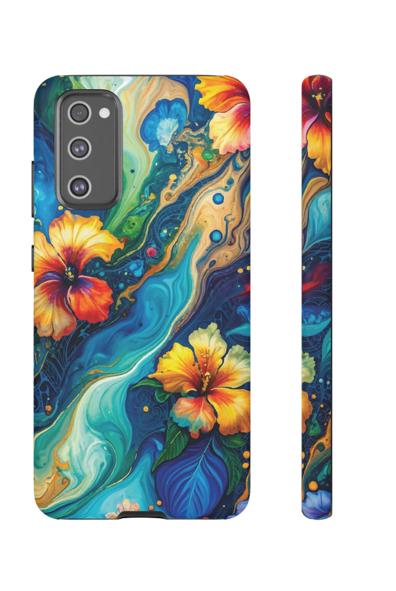 Aloalo Drift Tough Samsung Galaxy Case Samsung Galaxy S20 FE Matte - Hawaiian Hibiscus Teal Ocean Wave Design - The Local Banyan