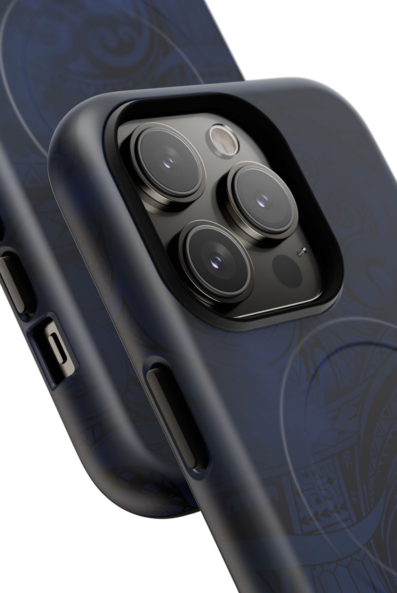 Woman holding Midnight Essence MagSafe iPhone Case - Hawaiian Midnight Navy Polynesian Tribal Design - The Local Banyan