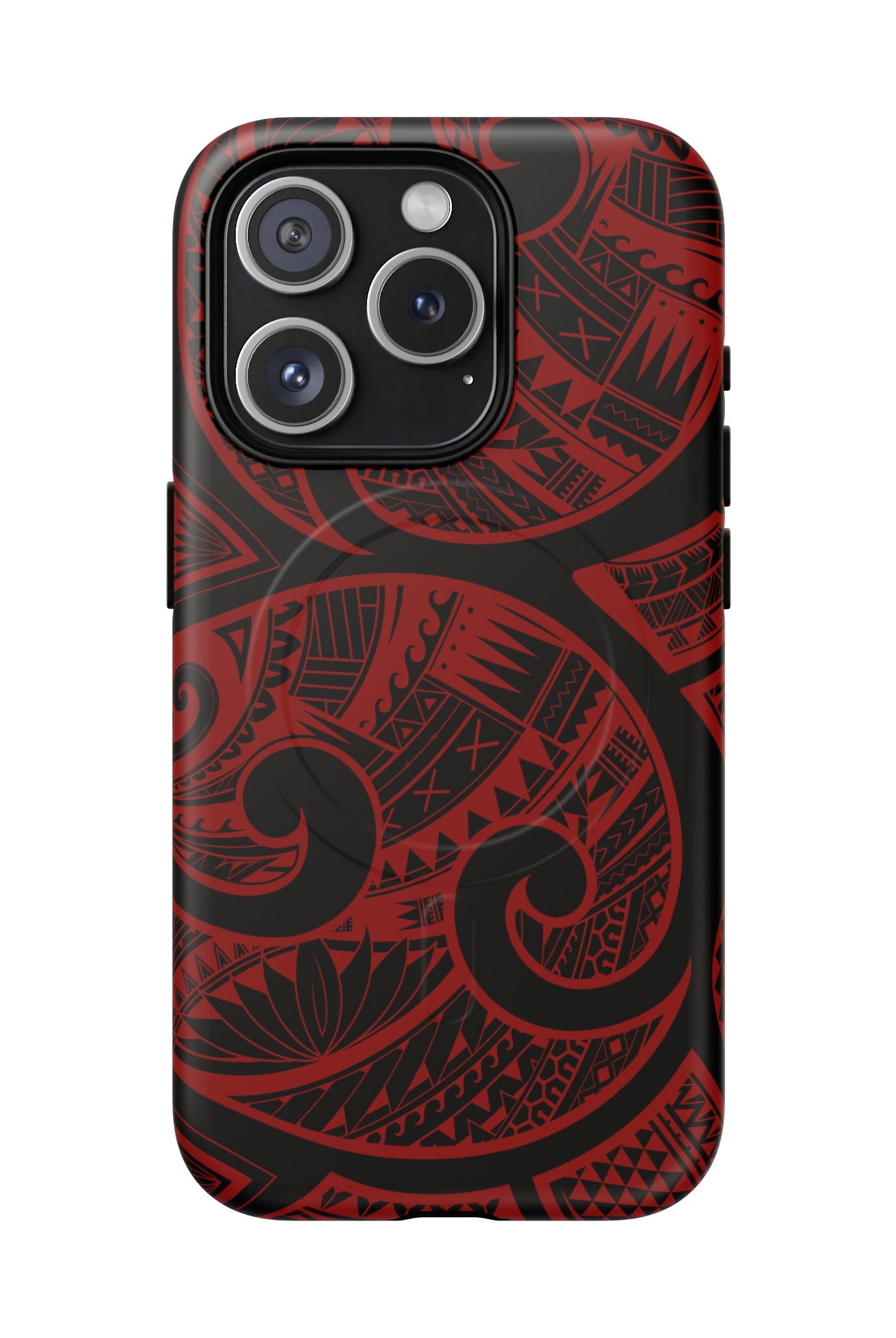Island Tribal MagSafe iPhone Case iPhone 15 Pro Matte - Hawaiian Crimson Red Polynesian Tribal Design - The Local Banyan