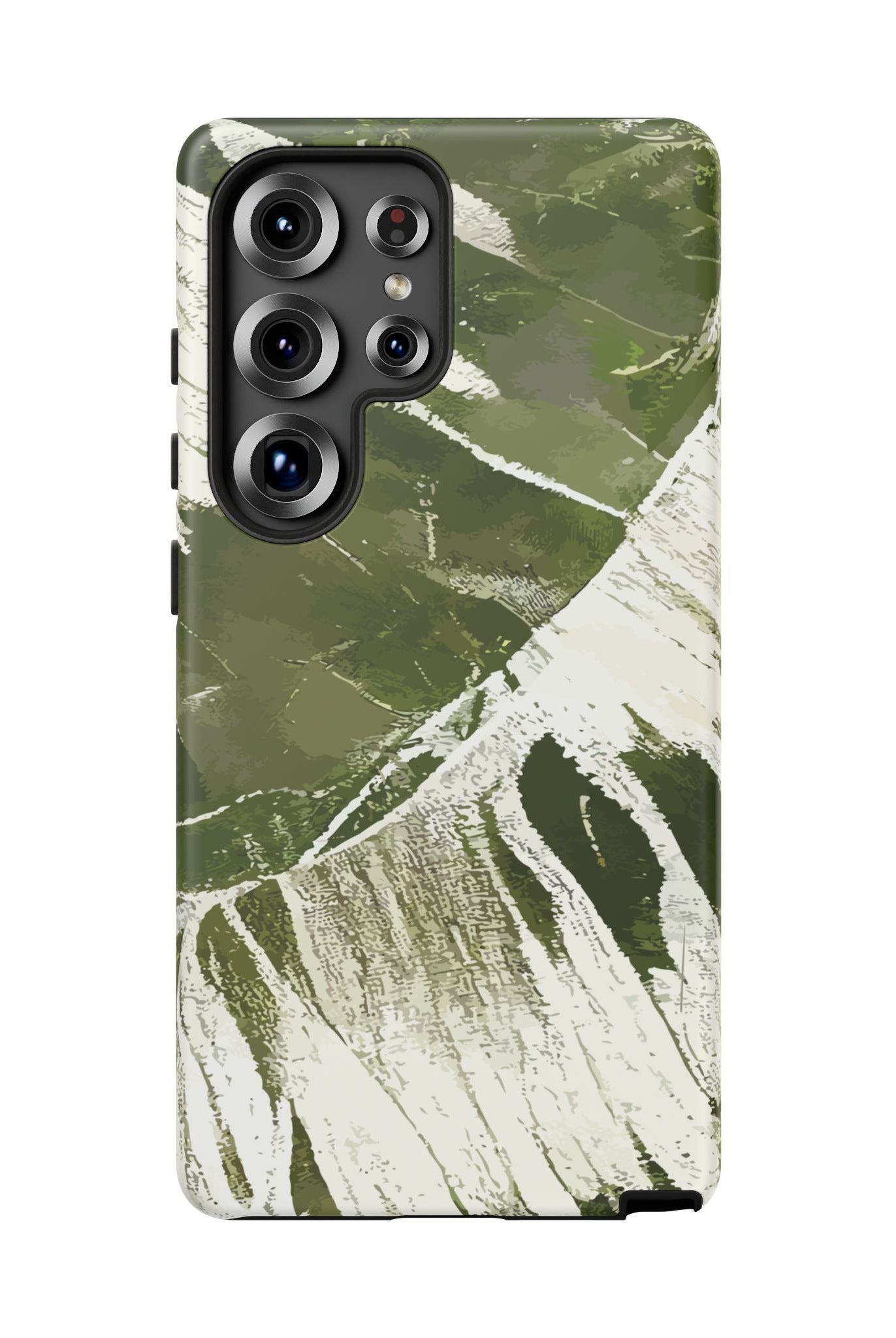 Island Breeze Tough Samsung Galaxy Case Detail View - Hawaiian Palm Leaf Olive Green Botanical Design Close Up - The Local Banyan