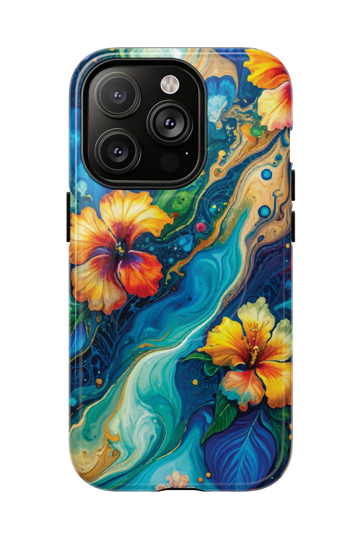 Aloalo Drift MagSafe iPhone Case iPhone 14 Pro Glossy - Hawaiian Hibiscus Teal Ocean Wave Design - The Local Banyan
