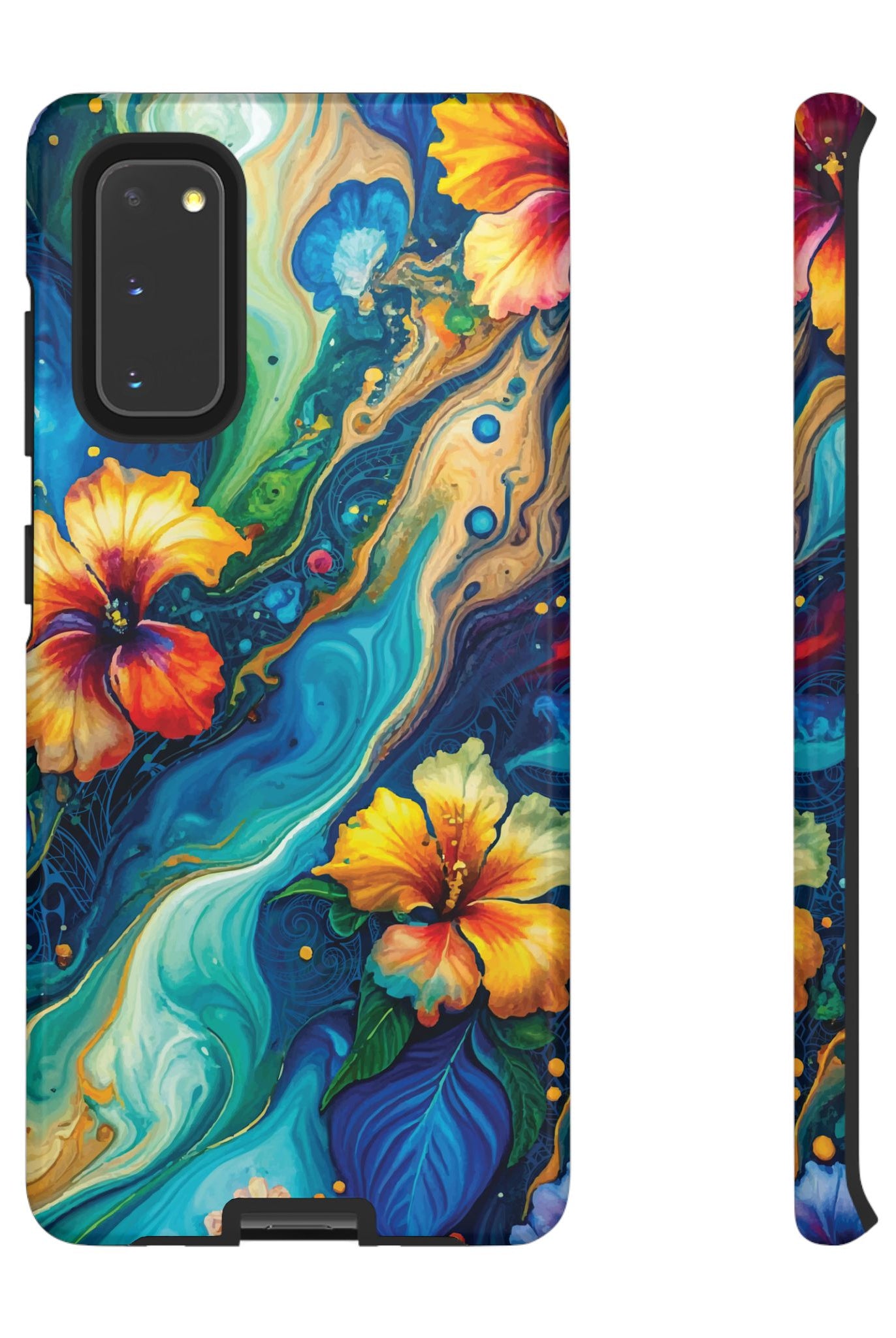 Aloalo Drift Tough Samsung Galaxy Case Samsung Galaxy S20 Glossy - Hawaiian Hibiscus Teal Ocean Wave Design - The Local Banyan