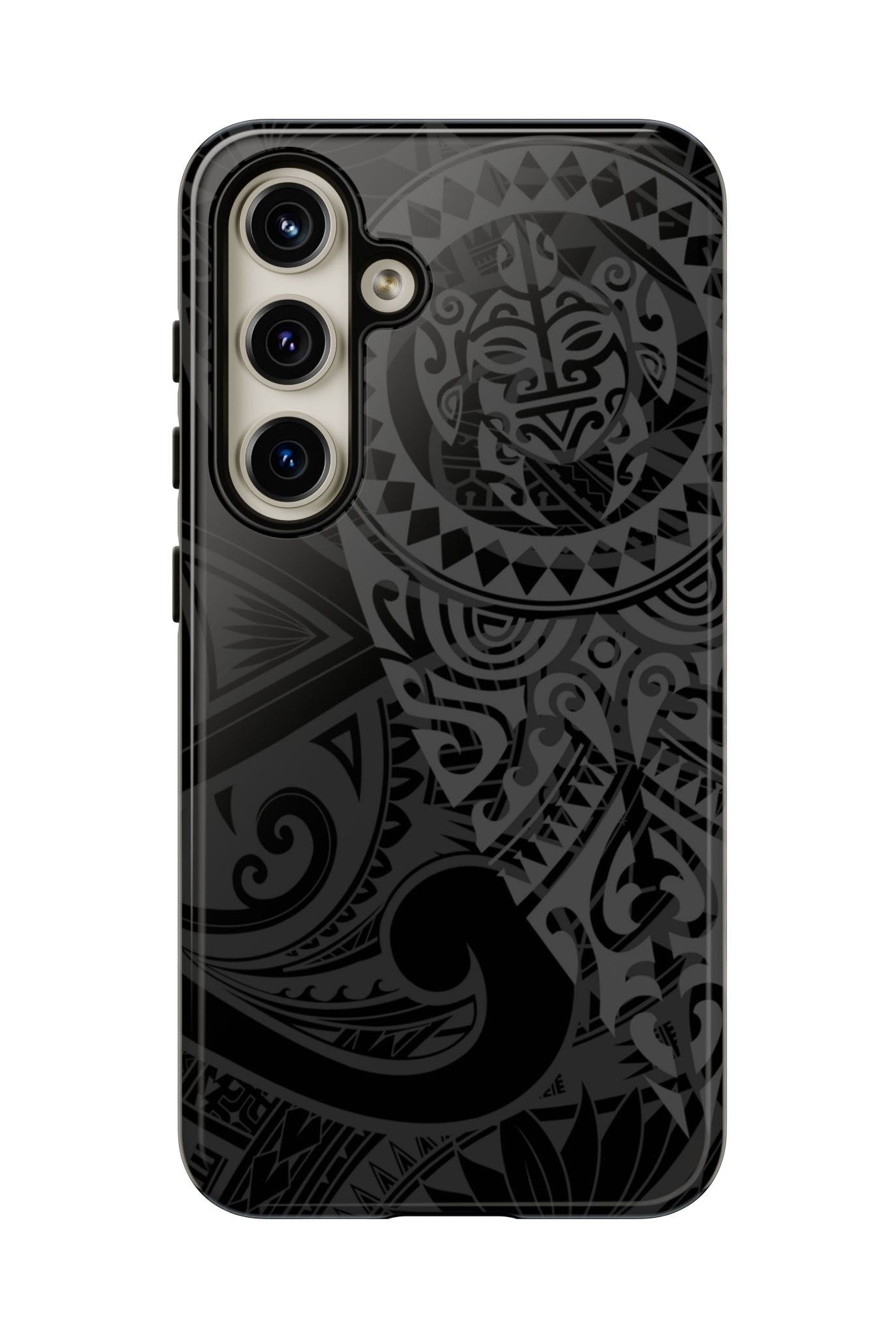 Tribal Guardian Tough Samsung Galaxy Case Detail View - Hawaiian Black on Black Polynesian Tribal Design Close Up - The Local Banyan