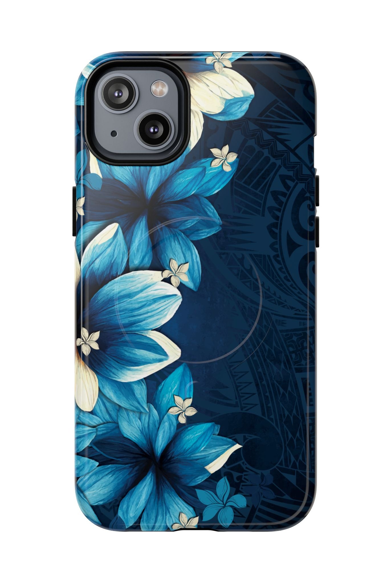 Leilani Nights MagSafe iPhone Case iPhone 14 Plus Glossy - Hawaiian Dark Blue Floral Polynesian Design - The Local Banyan