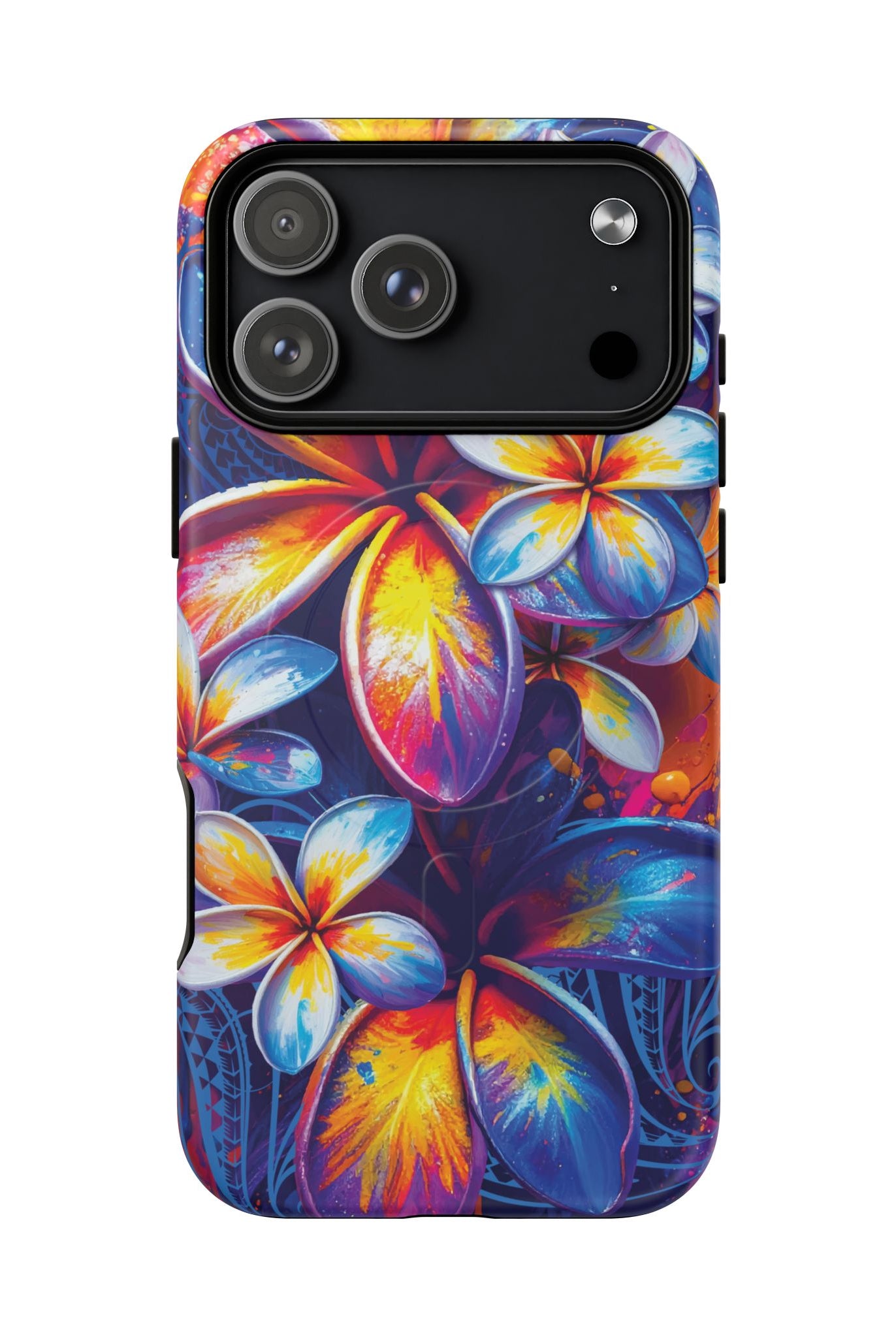 Woman holding Sunset Ink MagSafe iPhone Case - Hawaiian Plumeria Street Art Graffiti Tropical Design - The Local Banyan