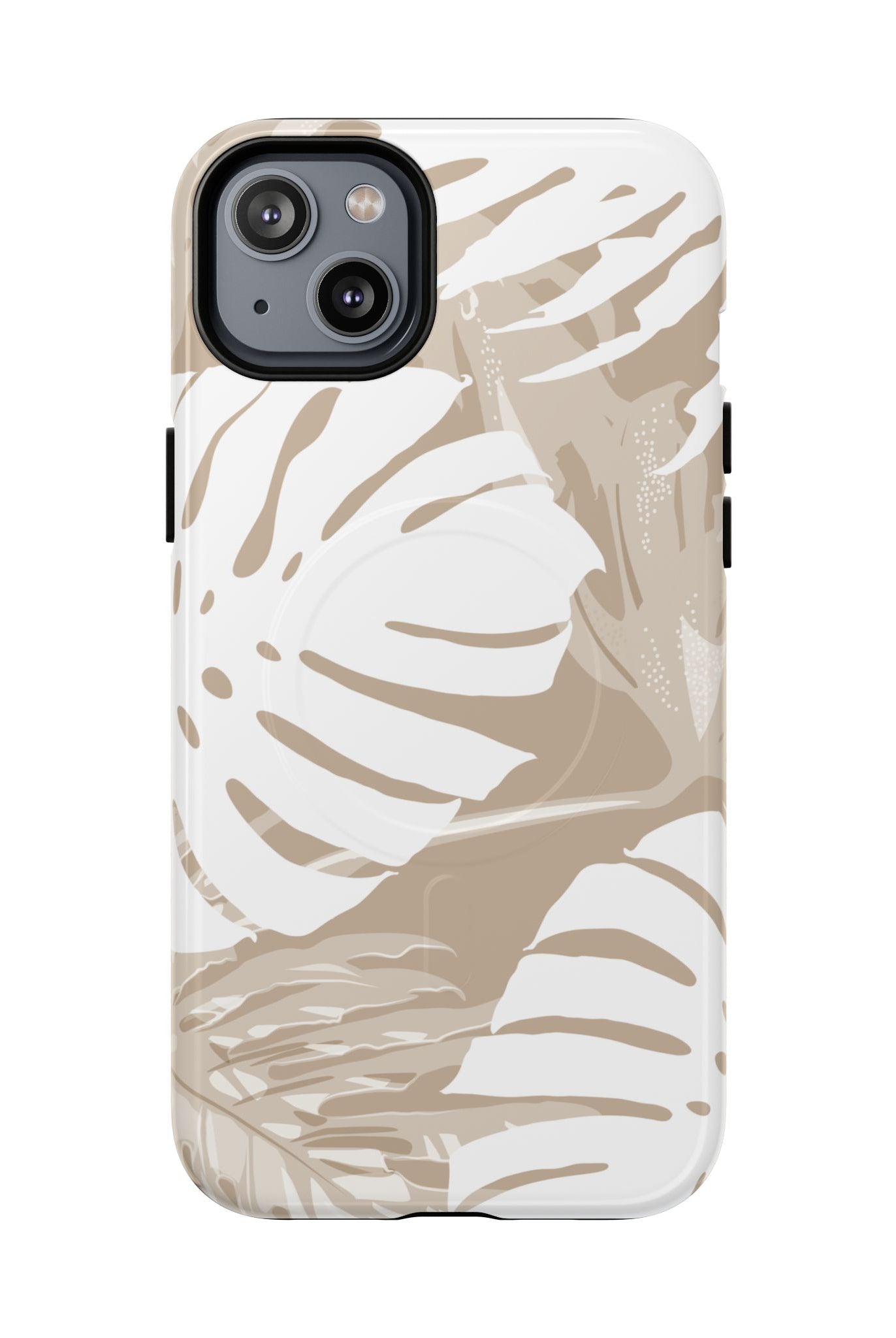 Exotic Monstera MagSafe iPhone Case iPhone 14 Plus Glossy - Hawaiian Tropical Monstera Botanical Neutral Design - The Local Banyan