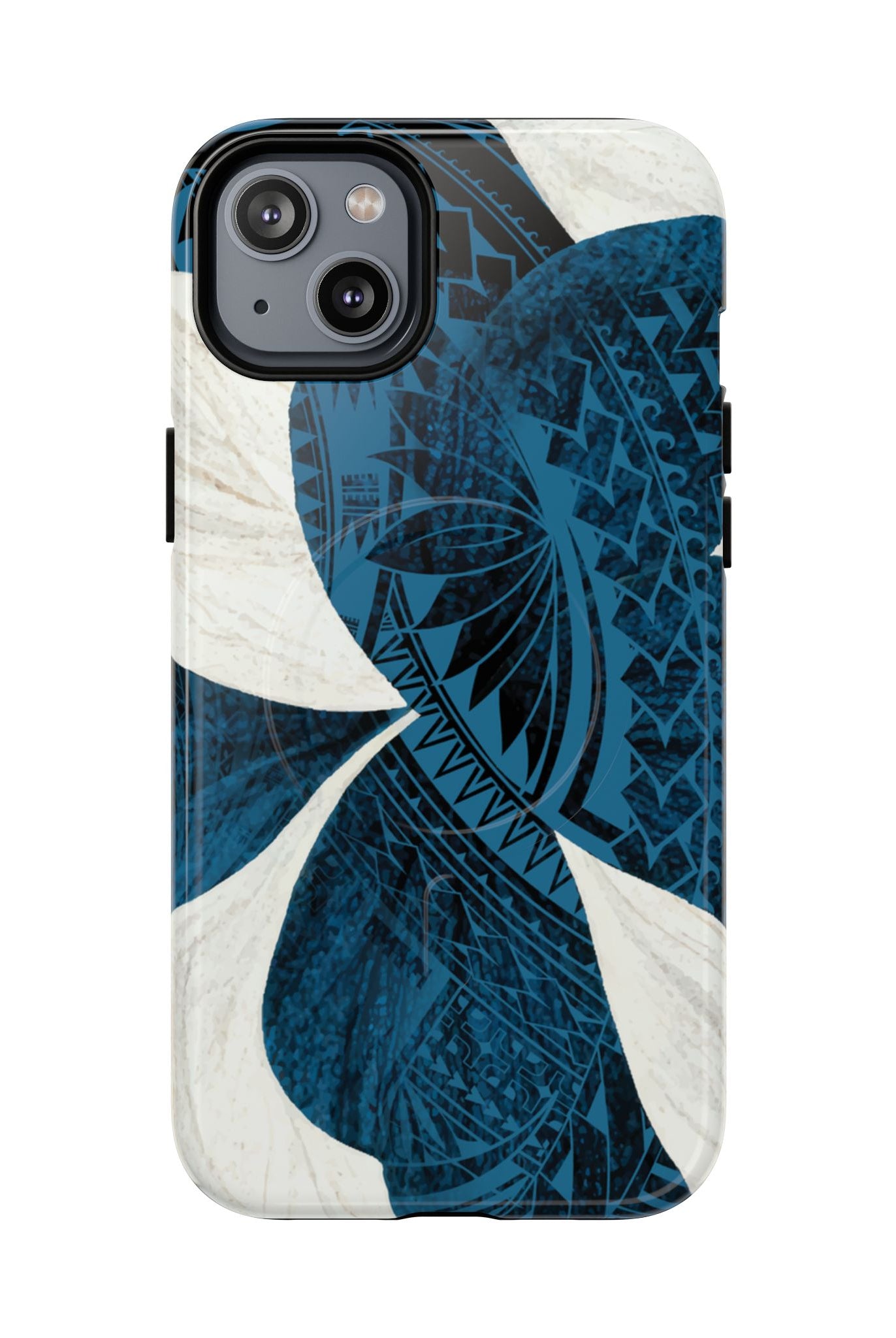Hana Breeze MagSafe iPhone Case iPhone 14 Plus Glossy - Hawaiian Blue Plumeria Polynesian Botanical Design - The Local Banyan