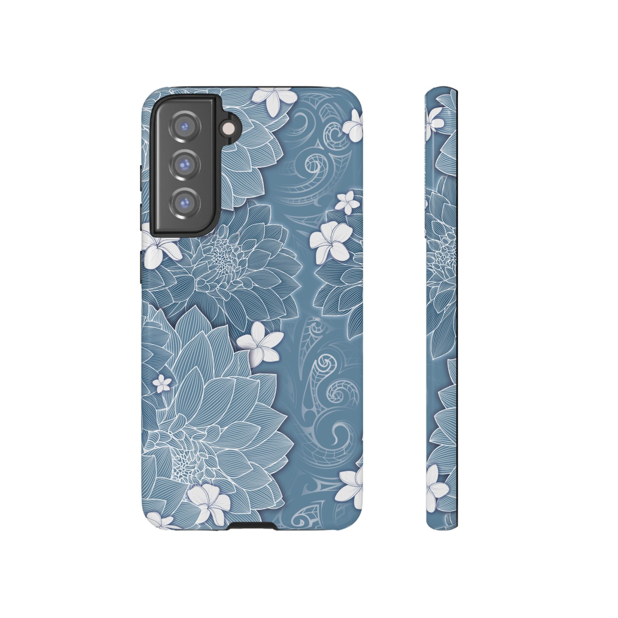 Pua La Tough Samsung Galaxy Case Samsung Galaxy S21 FE Glossy - Hawaiian Golden Hibiscus Sun Flower Sapphire Design - The Local Banyan