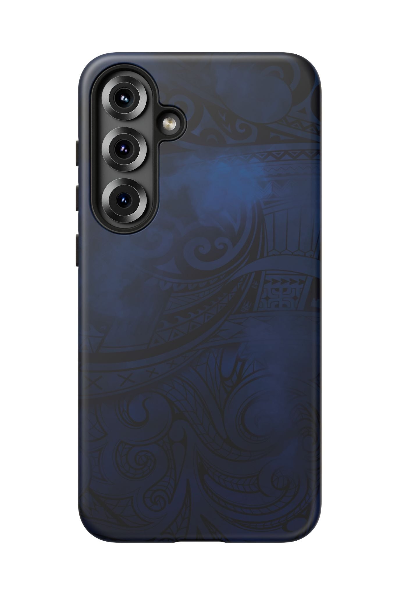 Woman holding Midnight Essence Tough Samsung Galaxy Case - Hawaiian Midnight Navy Polynesian Tribal Design - The Local Banyan