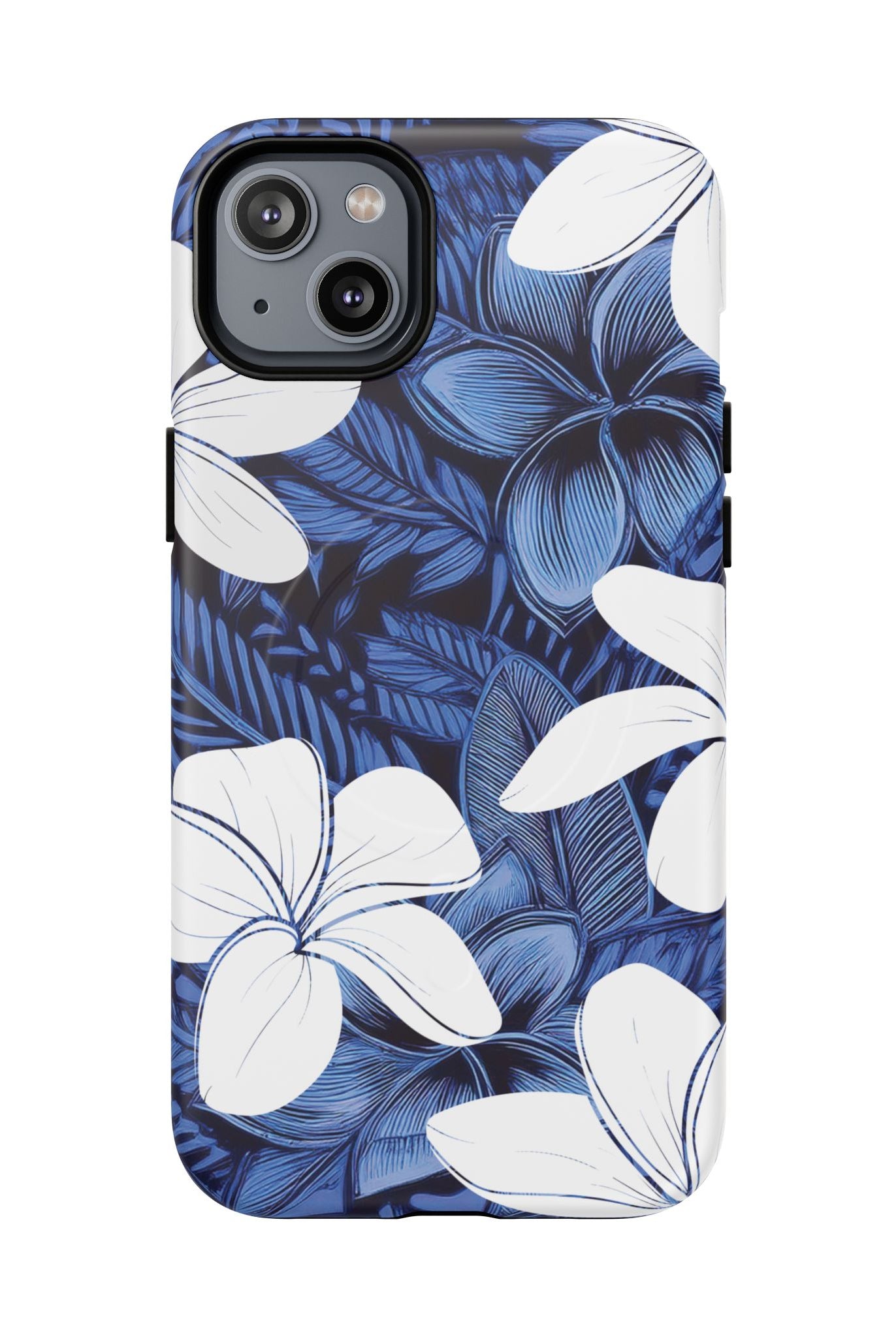 Eternal Blue Plumeria MagSafe iPhone Case iPhone 14 Plus Matte - Hawaiian Blue Plumeria Ocean Floral Design - The Local Banyan