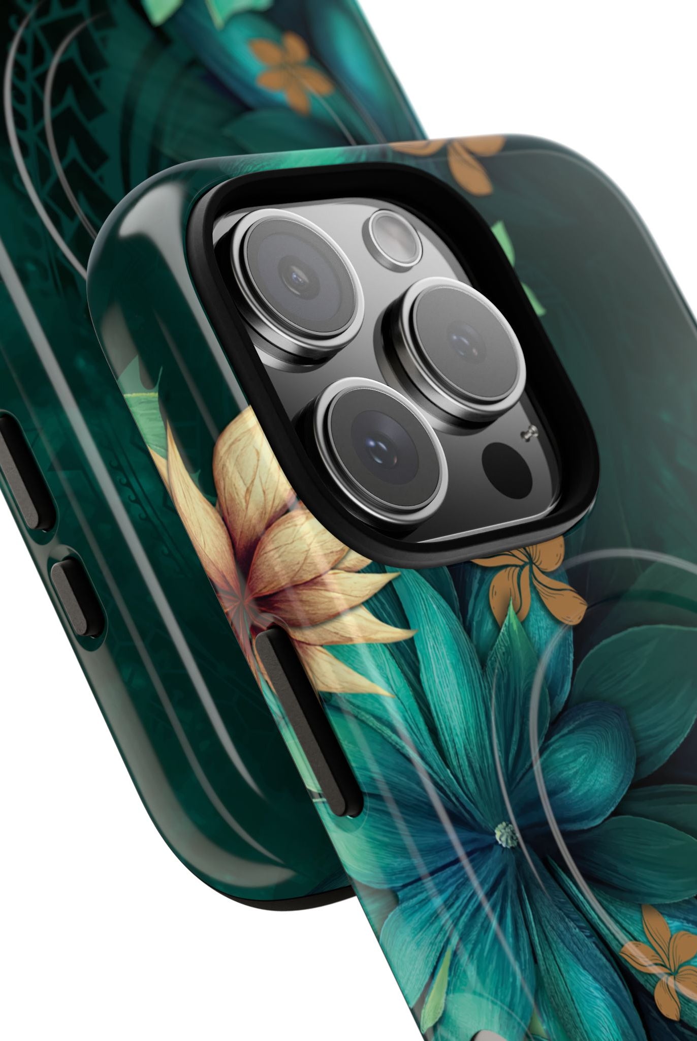 Woman holding Aloha Whispers MagSafe iPhone Case - Hawaiian Abstract Green Floral Polynesian Design - The Local Banyan