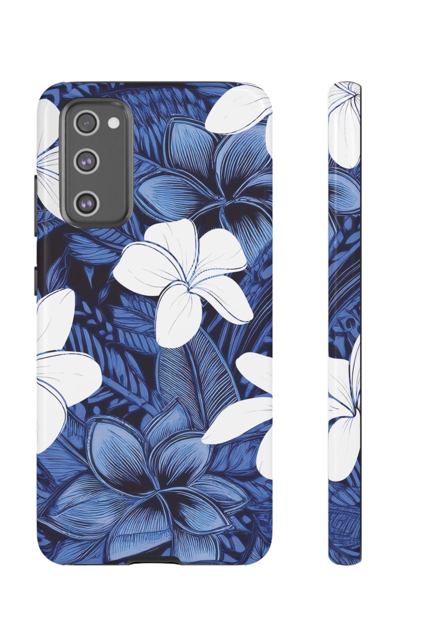 Eternal Blue Plumeria Tough Samsung Galaxy Case Samsung Galaxy S20 FE Glossy - Hawaiian Blue Plumeria Ocean Floral Design - The Local Banyan