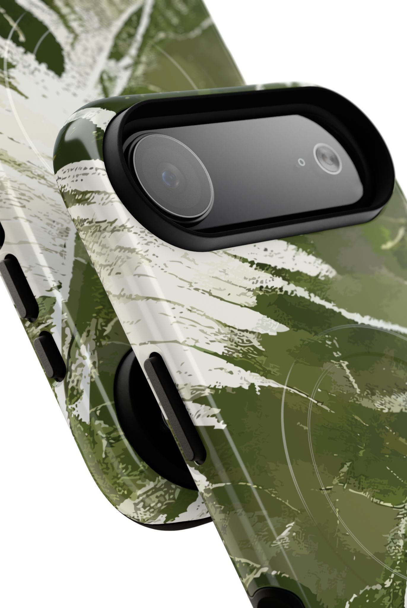 Island Breeze MagSafe iPhone Case Detail View - Hawaiian Palm Leaf Olive Green Botanical Design Close Up - The Local Banyan
