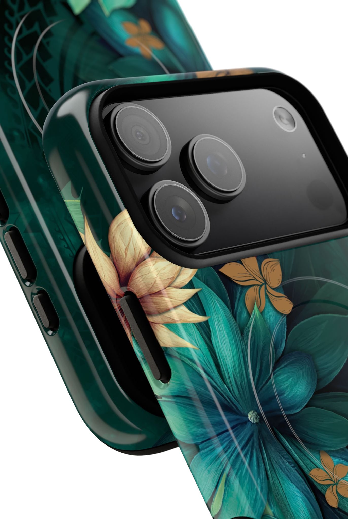 Woman holding Aloha Whispers MagSafe iPhone Case - Hawaiian Abstract Green Floral Polynesian Design - The Local Banyan