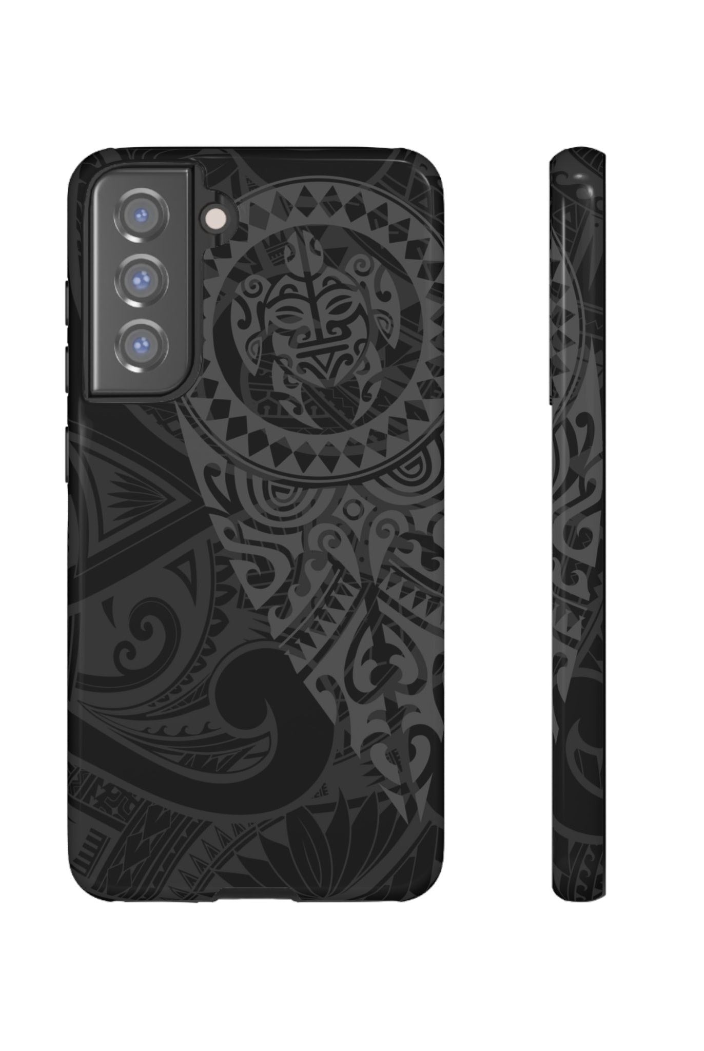 Tribal Guardian Tough Samsung Galaxy Case Samsung Galaxy S21 FE Glossy - Hawaiian Black on Black Polynesian Tribal Design - The Local Banyan