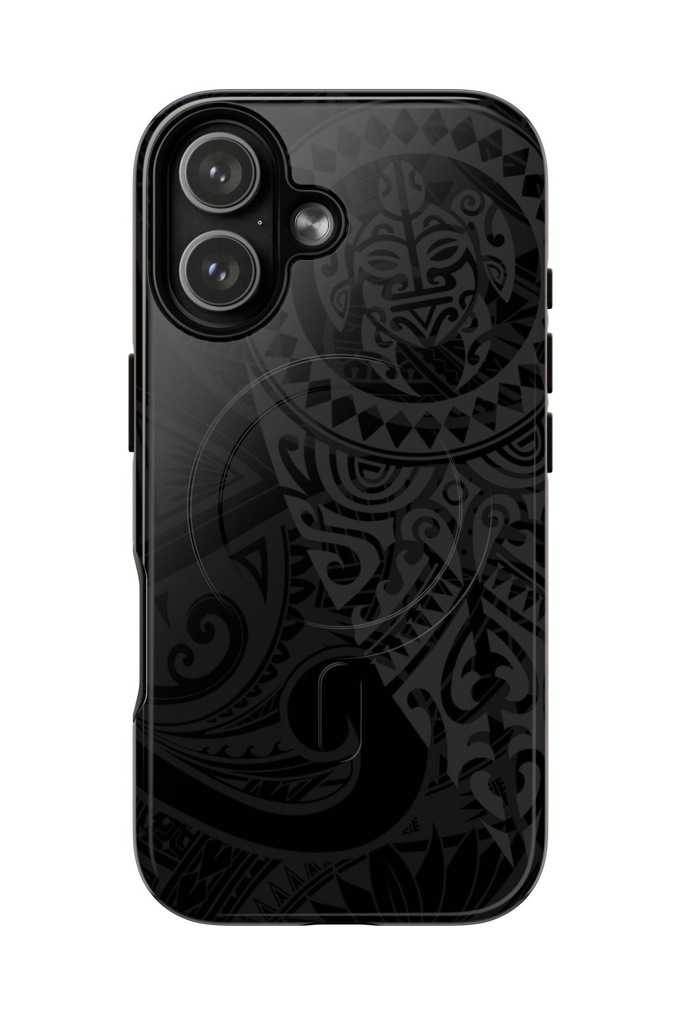 Tribal Guardian MagSafe iPhone Case iPhone 17 Glossy - Hawaiian Black on Black Polynesian Tribal Design - The Local Banyan