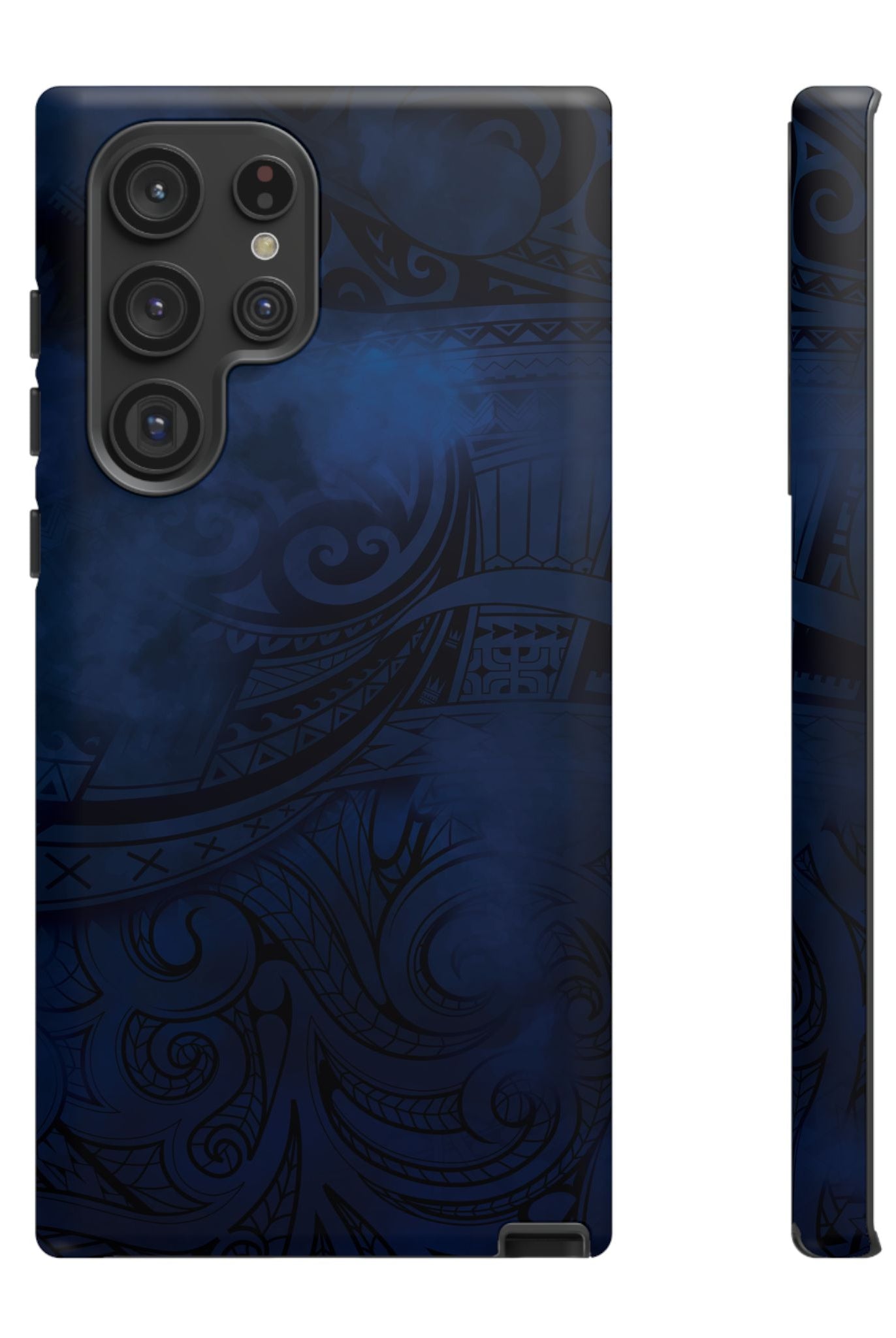 Midnight Essence Tough Samsung Galaxy Case Detail View - Hawaiian Midnight Navy Polynesian Tribal Design Close Up - The Local Banyan