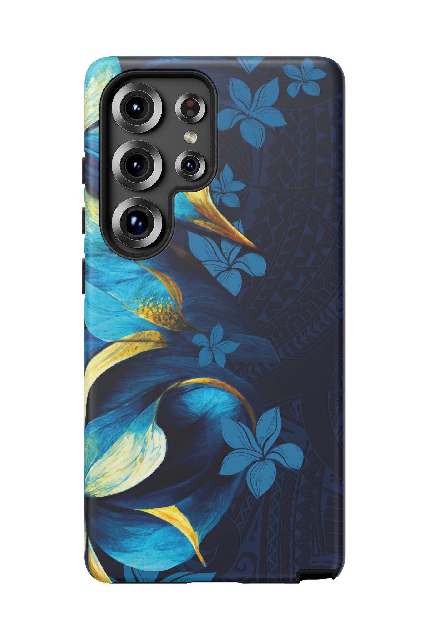 Po Mahina Tough Samsung Galaxy Case Detail View - Hawaiian Moonlit Teal Gold Floral Design Close Up - The Local Banyan