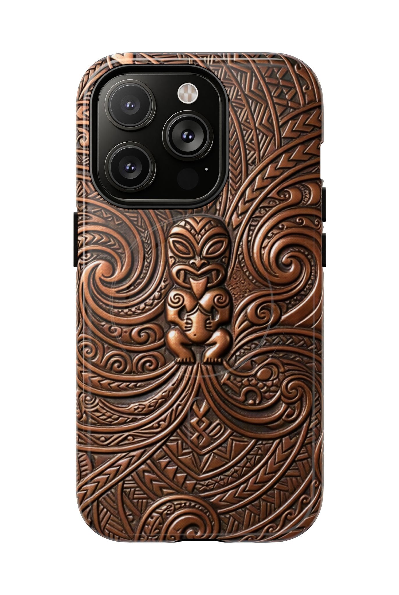 Paa Guardian MagSafe iPhone Case iPhone 14 Pro Glossy - Hawaiian Copper Carved Tiki Polynesian Design - The Local Banyan