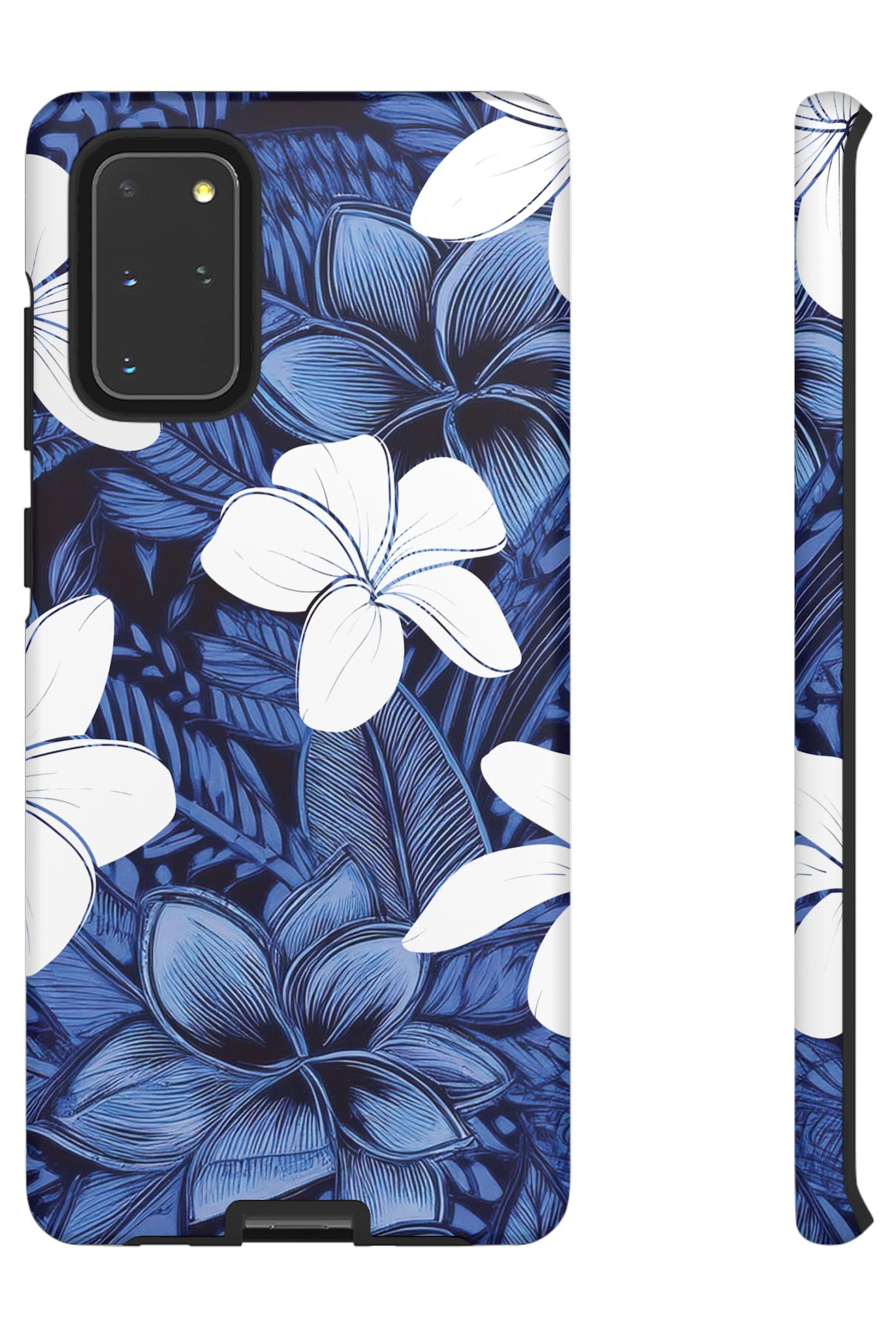 Eternal Blue Plumeria Tough Samsung Galaxy Case Samsung Galaxy S20+ Matte - Hawaiian Blue Plumeria Ocean Floral Design - The Local Banyan