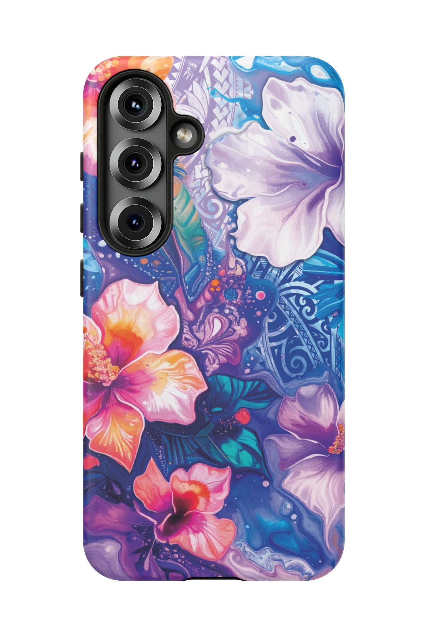 Woman holding Aloha Wai Tough Samsung Galaxy Case - Hawaiian Aloha Tropical Floral Design - The Local Banyan