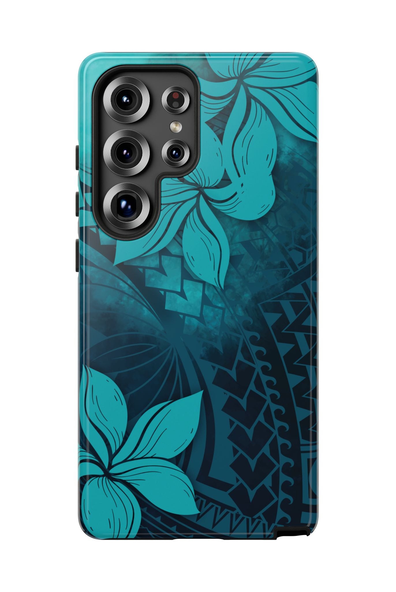 Moana Bloom Tough Samsung Galaxy Case Detail View - Hawaiian Teal Plumeria Ocean Tribal Design Close Up - The Local Banyan