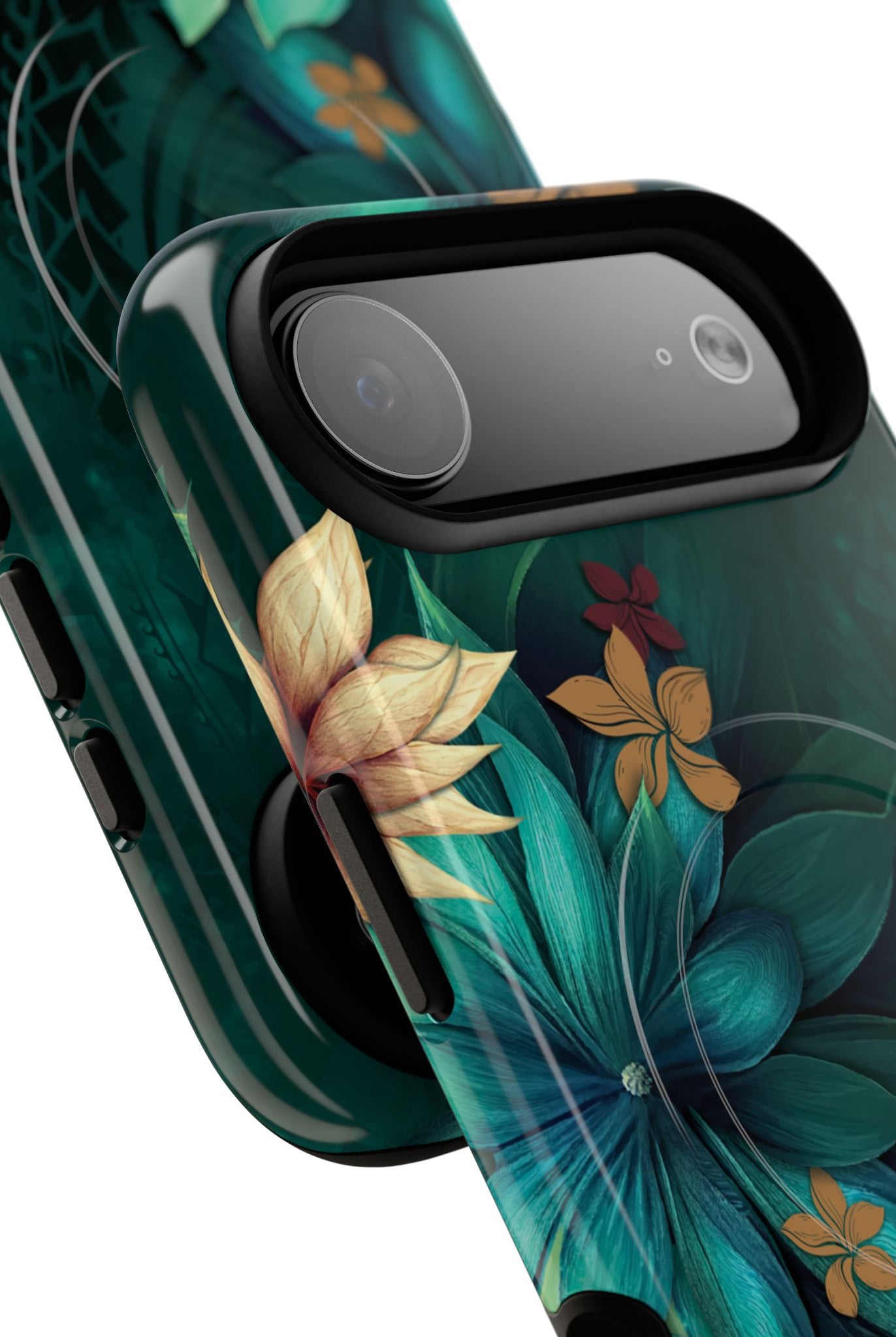 Aloha Whispers MagSafe iPhone Case Detail View - Hawaiian Abstract Green Floral Polynesian Design Close Up - The Local Banyan