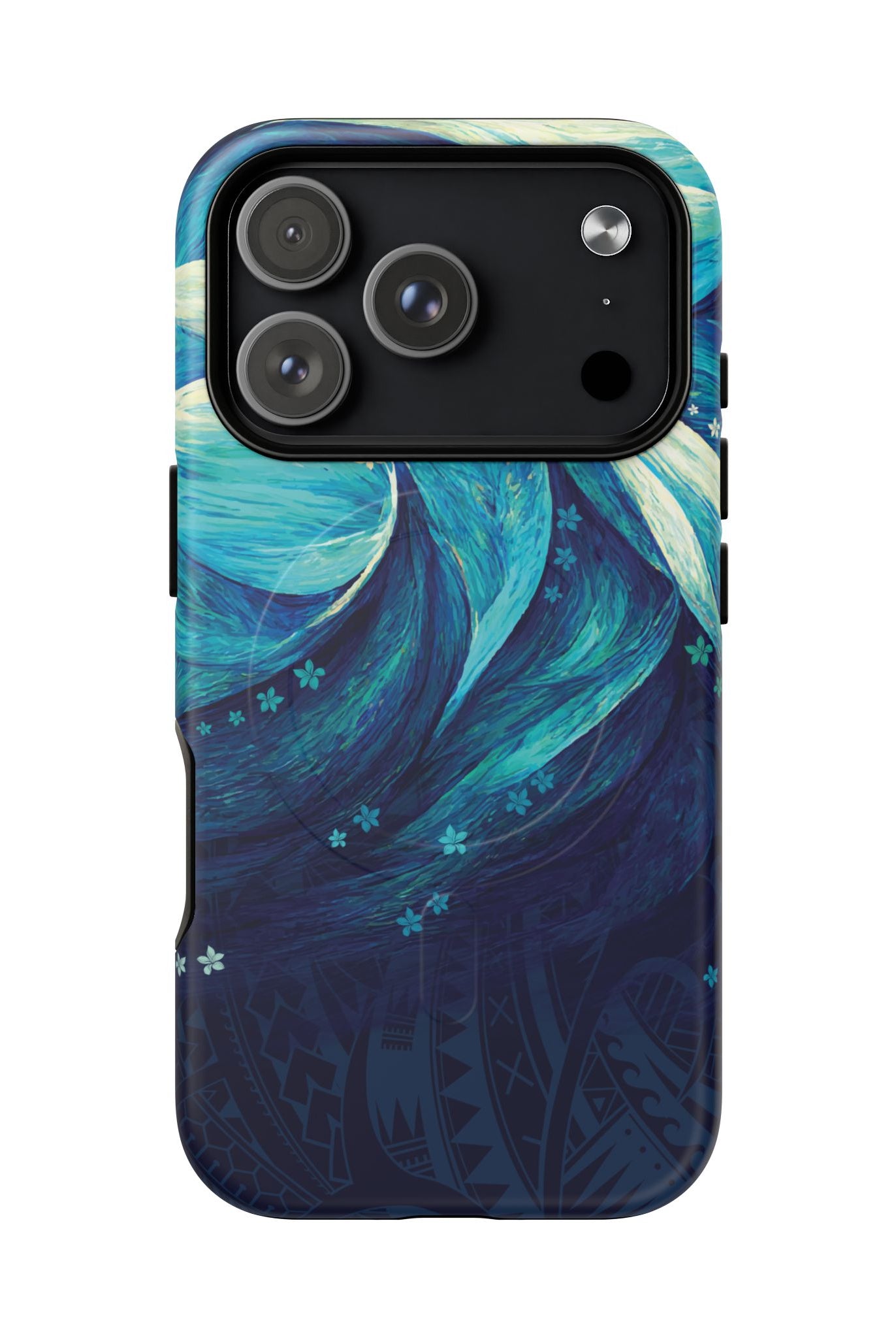 Eternal Mana MagSafe iPhone Case Detail View - Hawaiian Ocean Wave Polynesian Tribal Design Close Up - The Local Banyan