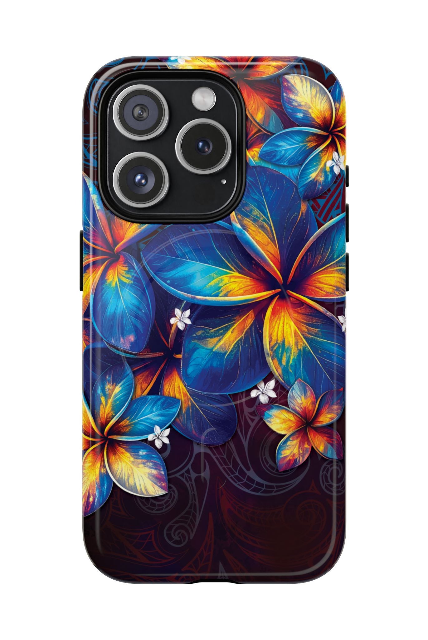 Nohea Twilight MagSafe iPhone Case iPhone 15 Pro Glossy - Hawaiian Blue Orange Plumeria Twilight Design - The Local Banyan